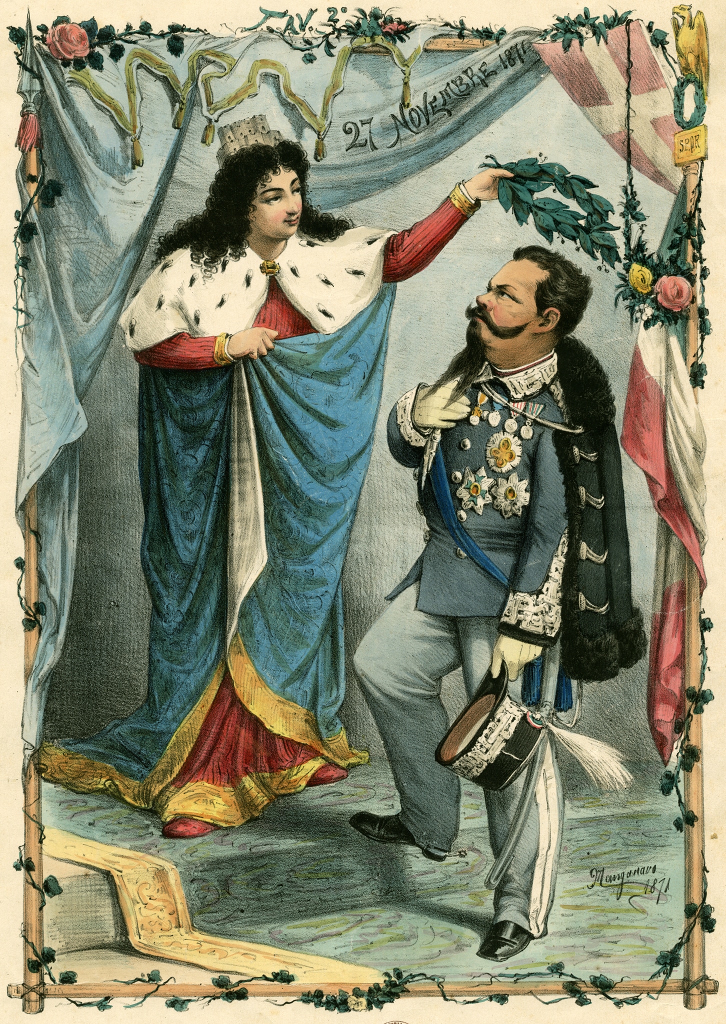 Incisione allegorica sul Vittorio Emanuele re d’Italia nel 1871
