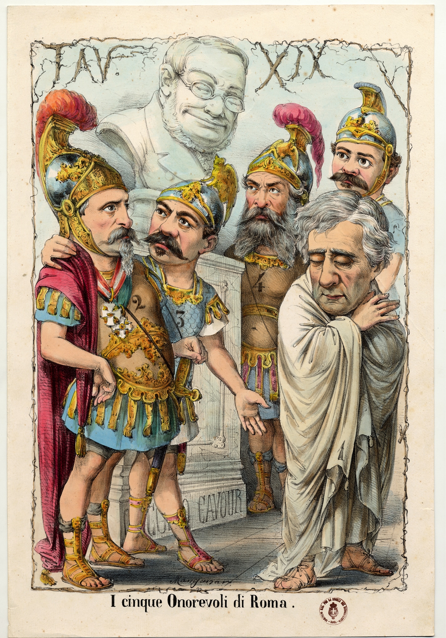 Disegno allegorico sui deputati eletti nel Collegio elettorale di Roma nel 1873