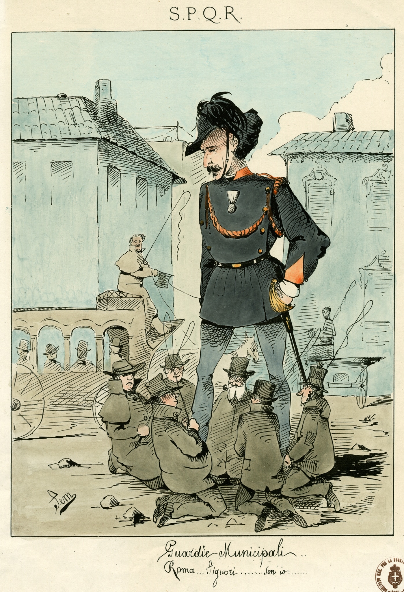 Incisione satirica sulla Guardia Nazionale a Roma nel 1871