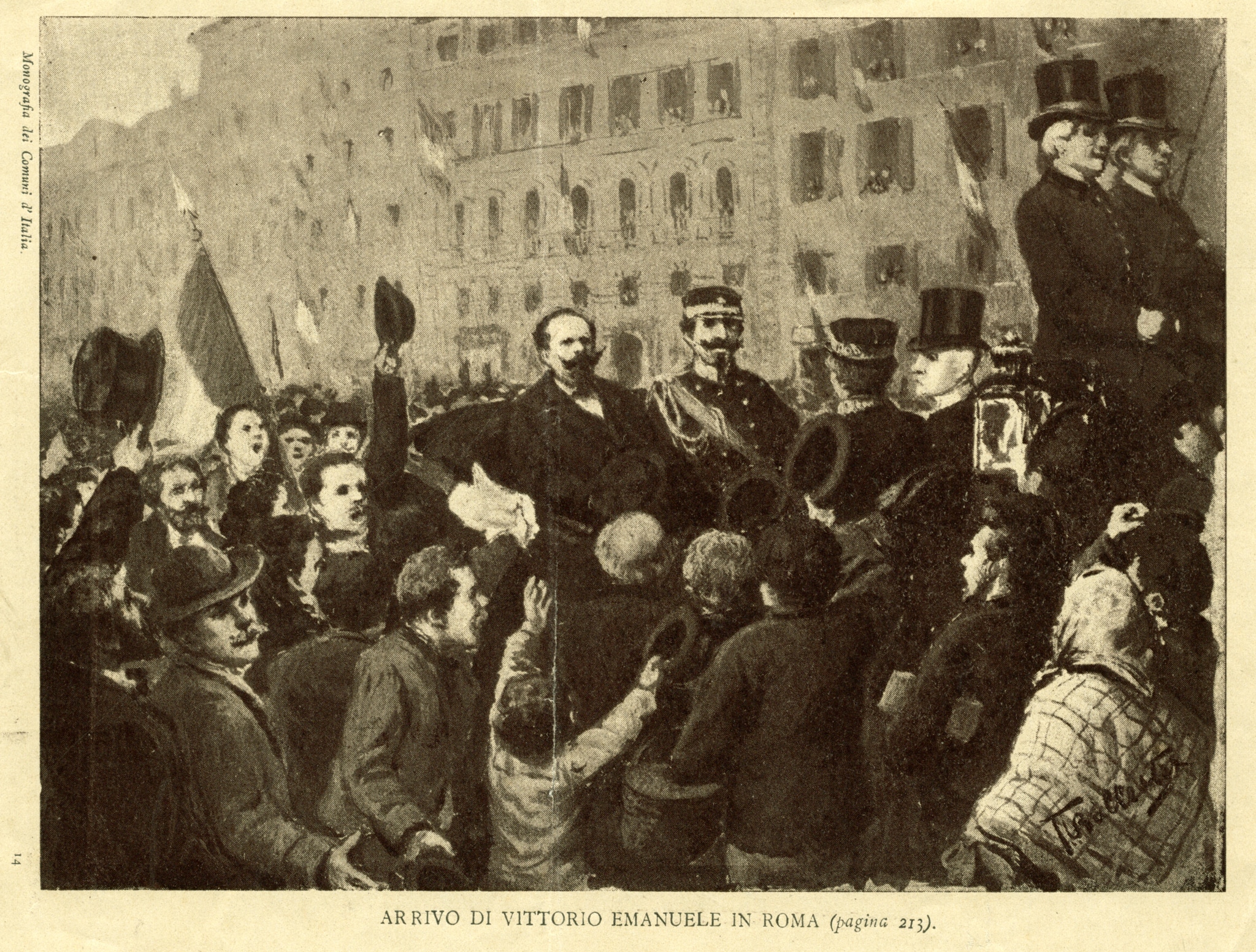 Incisione raffigurante l’arrivo di Vittorio Emanuele II a Roma il 31 dicembre 1870