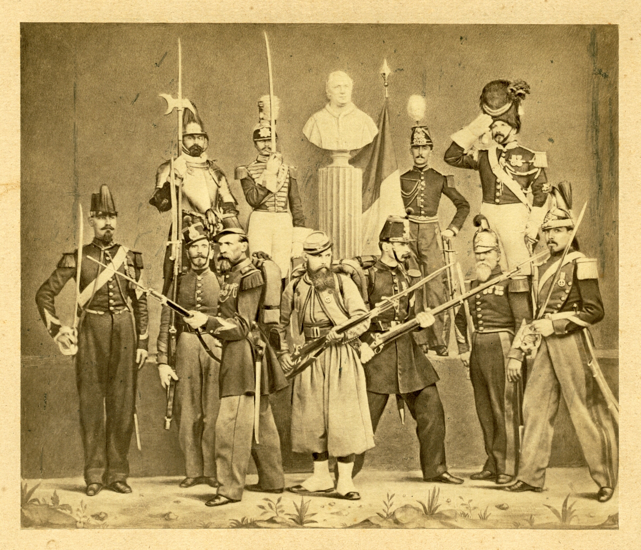 Gruppo di soldati e zuavi pontifici. 1865-1870