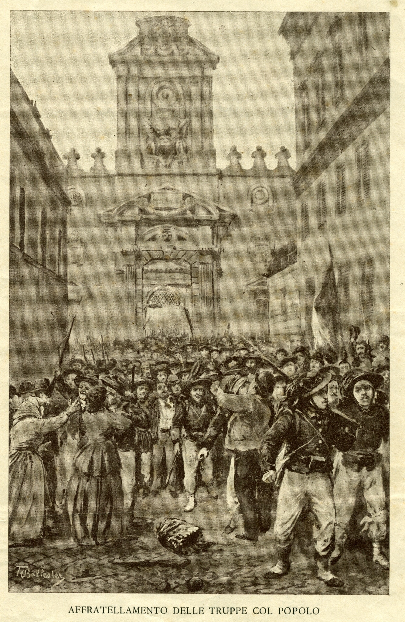 Incisione raffigurante l’affratellamento delle truppe col popolo. 20-21 settembre 1870
