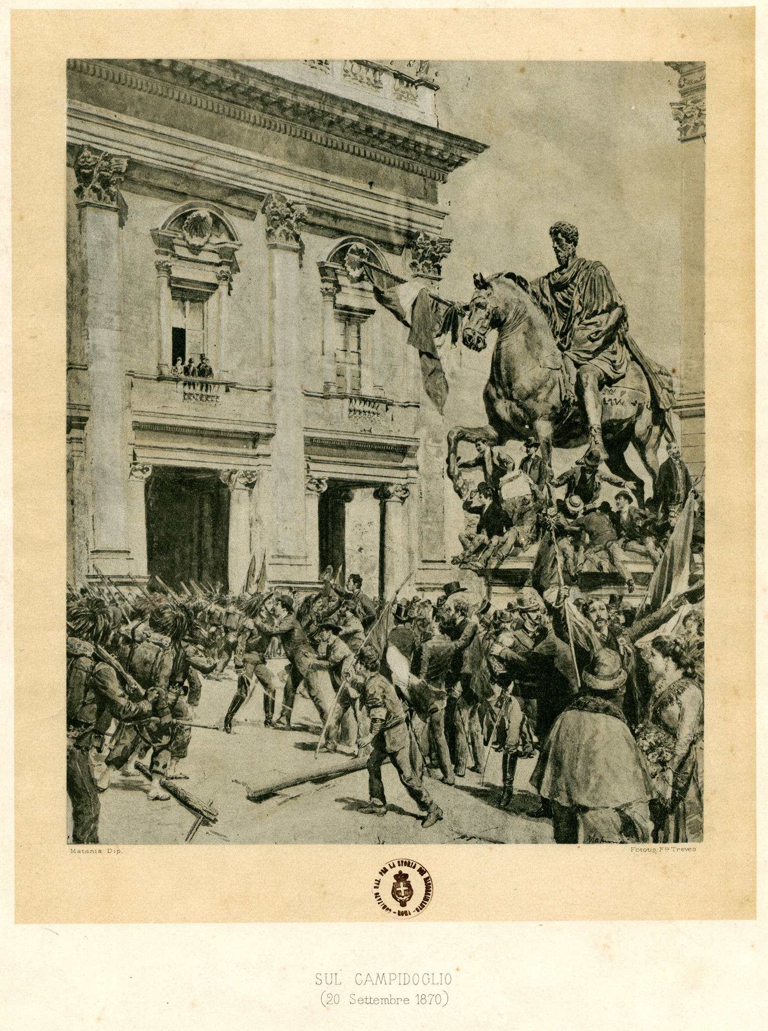 Incisione raffigurante i festeggiamenti sul Campidoglio il 20 settembre 1870