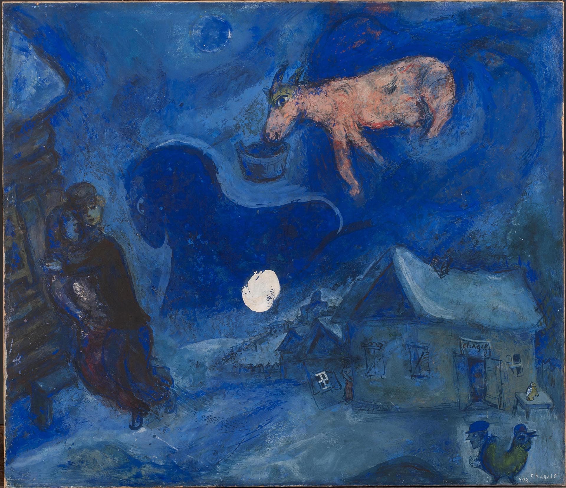 Marc Chagall - Dans mon pays (Nel mio paese) - 1943 - Guazzo e tempera su carta applicata su tela - Acquisto alla XXIV Esposizione Internazionale Biennale d’Arte, Venezia, 1948