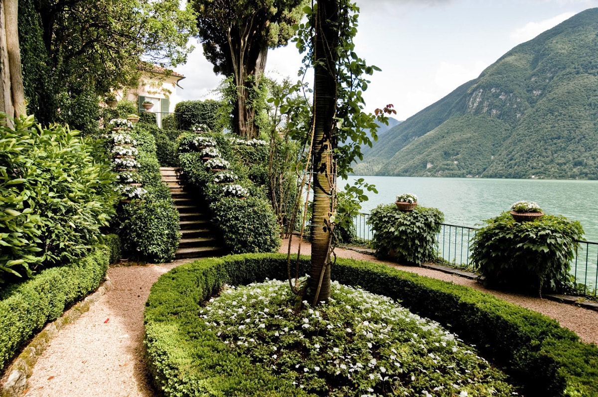 Villa Fogazzaro Roi, Oria di Valsolda, Como. Veduta del giardino sul lago di Lugano