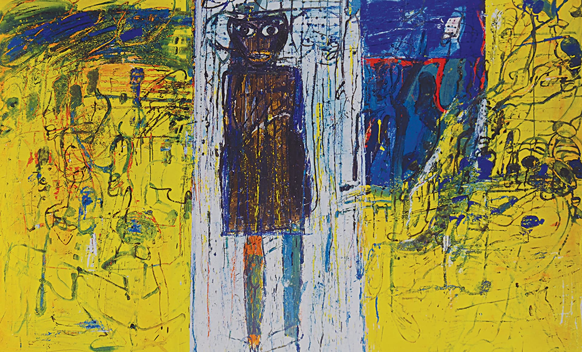 Miss Cyber, guarda - 1997 - olio su carta su tela - cm 152,5 x 245 - Masi Lugano