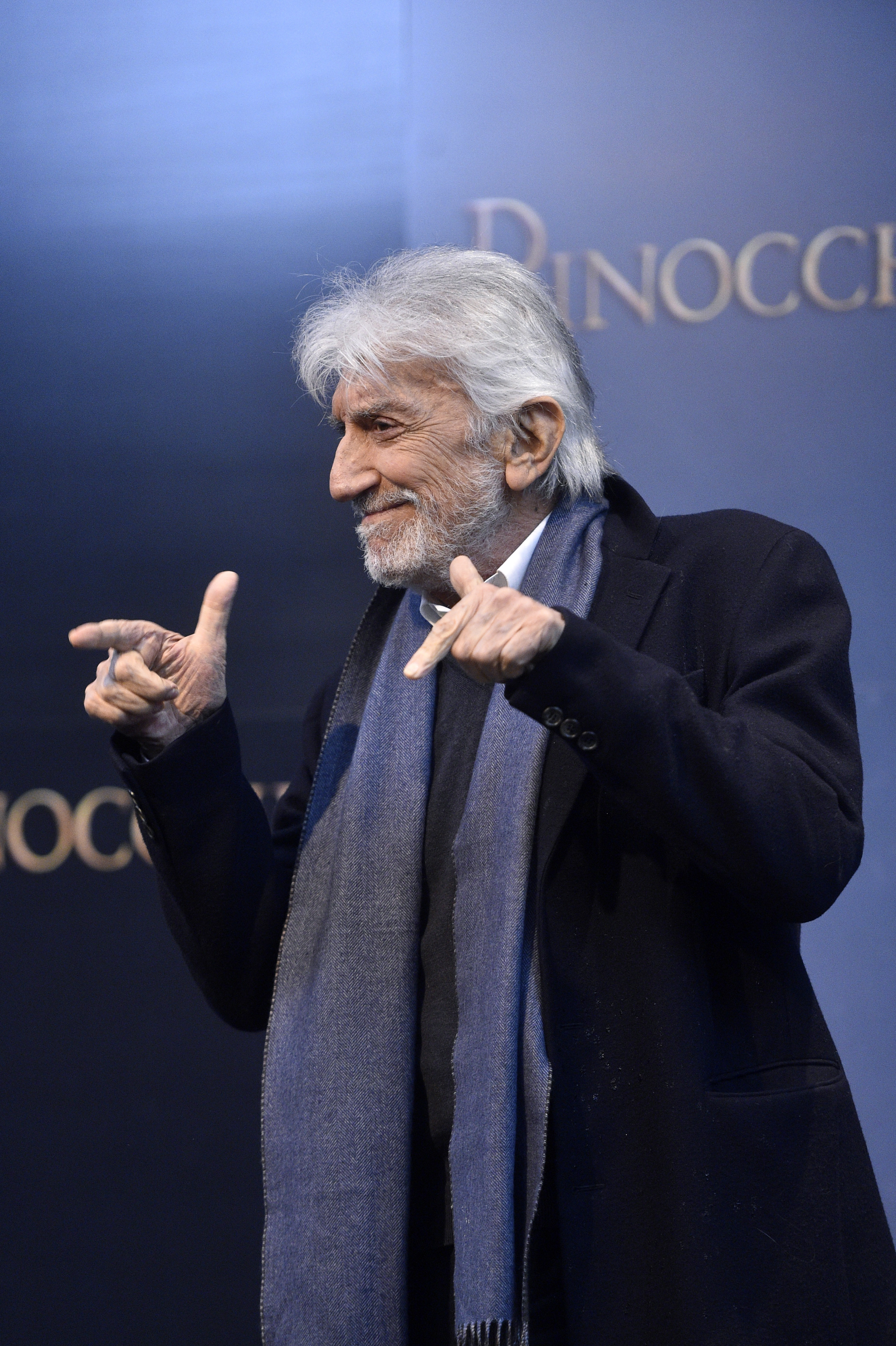 Alla presentazione del film Pinocchio, 2019. Proietti nel film interpreta Mangiafuoco