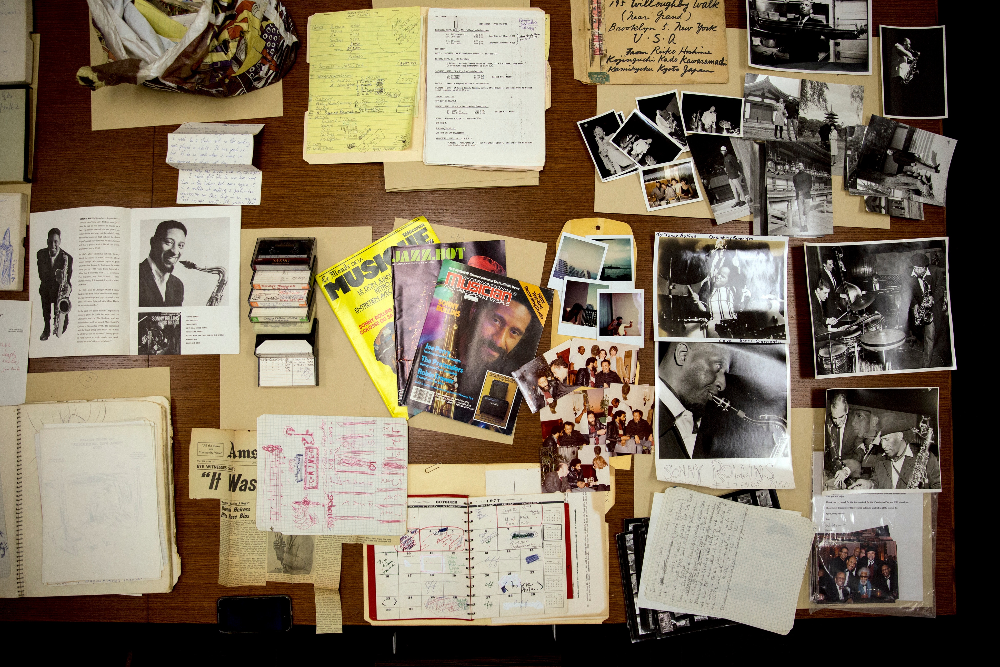 2017: Oggetti dell’archivio personale di Sonny Rollins, che comprende centinaia di foto, registrazioni, pagine di notazione musicale, spartiti, riviste, appunti, lettere scambiate con la moglie Lucille, che ha gestito la sua carriera a partire dagli anni Settanta. L’archivio è stato acquisito dallo Schomburg Center for Research in Black Culture, ed è parte del patrimonio della New York Public Library.