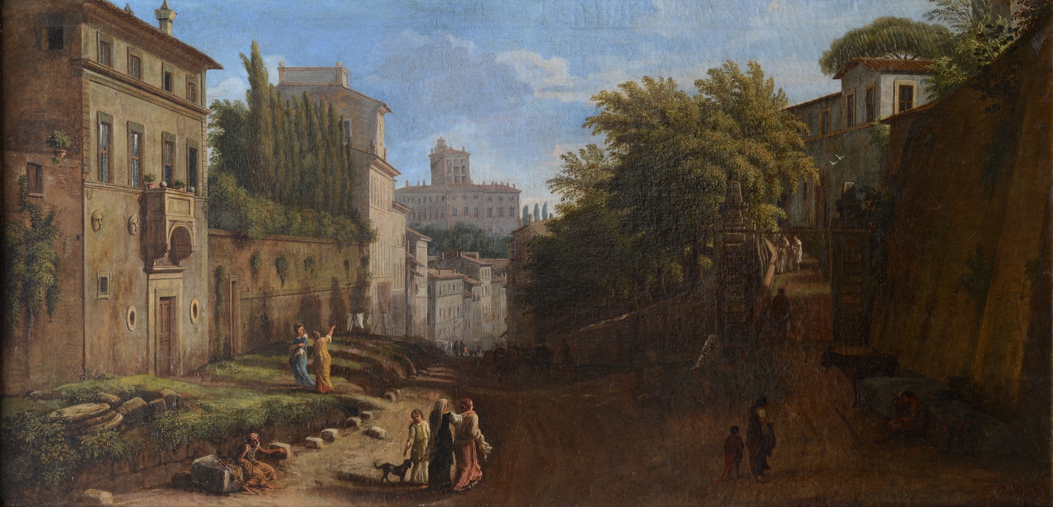 Gaspar van Wittel (Amersfoort 1652 - Roma 1736) "Via di Porta Pinciana" 1685-1690. Olio su tela, 49 x 98 cm 