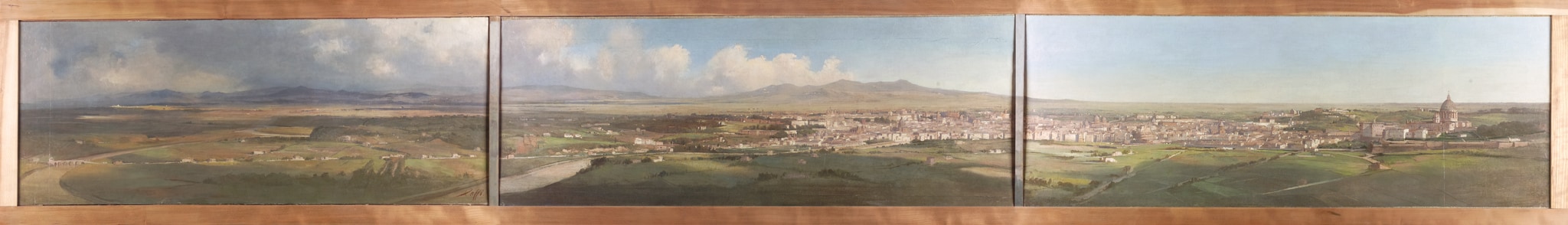 Ippolito Caffi (Belluno 1809 - Lissa 1866) -"Panorama di Roma da Monte Mario", 1857. Olio su carta riportata su tela, 32 x 262,5 cm