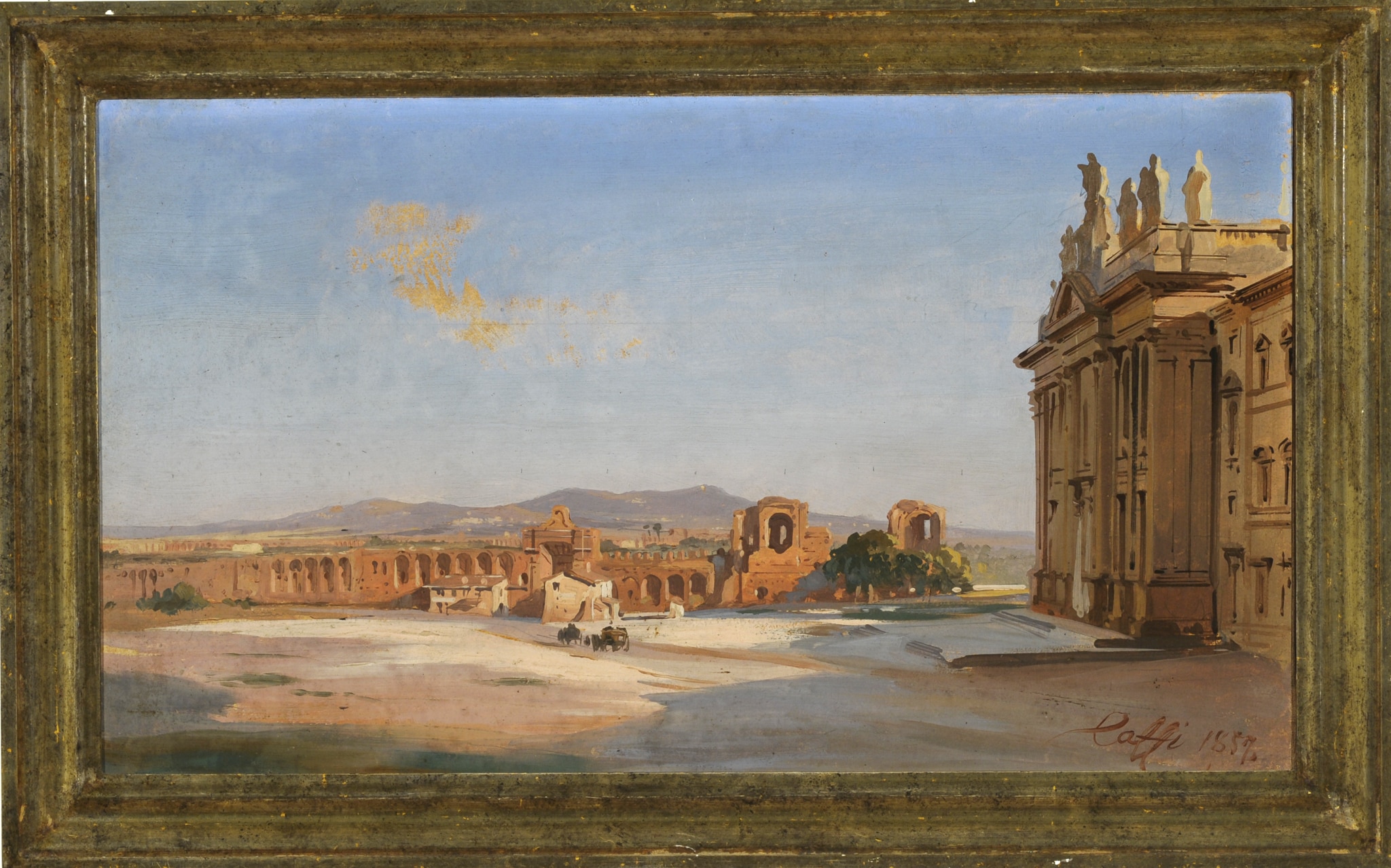 Ippolito Caffi (Belluno 1809 - Lissa 1866) " Veduta di San Giovanni in Laterano", 1857 Olio su carta applicata su tela, 31 x 53 cm 