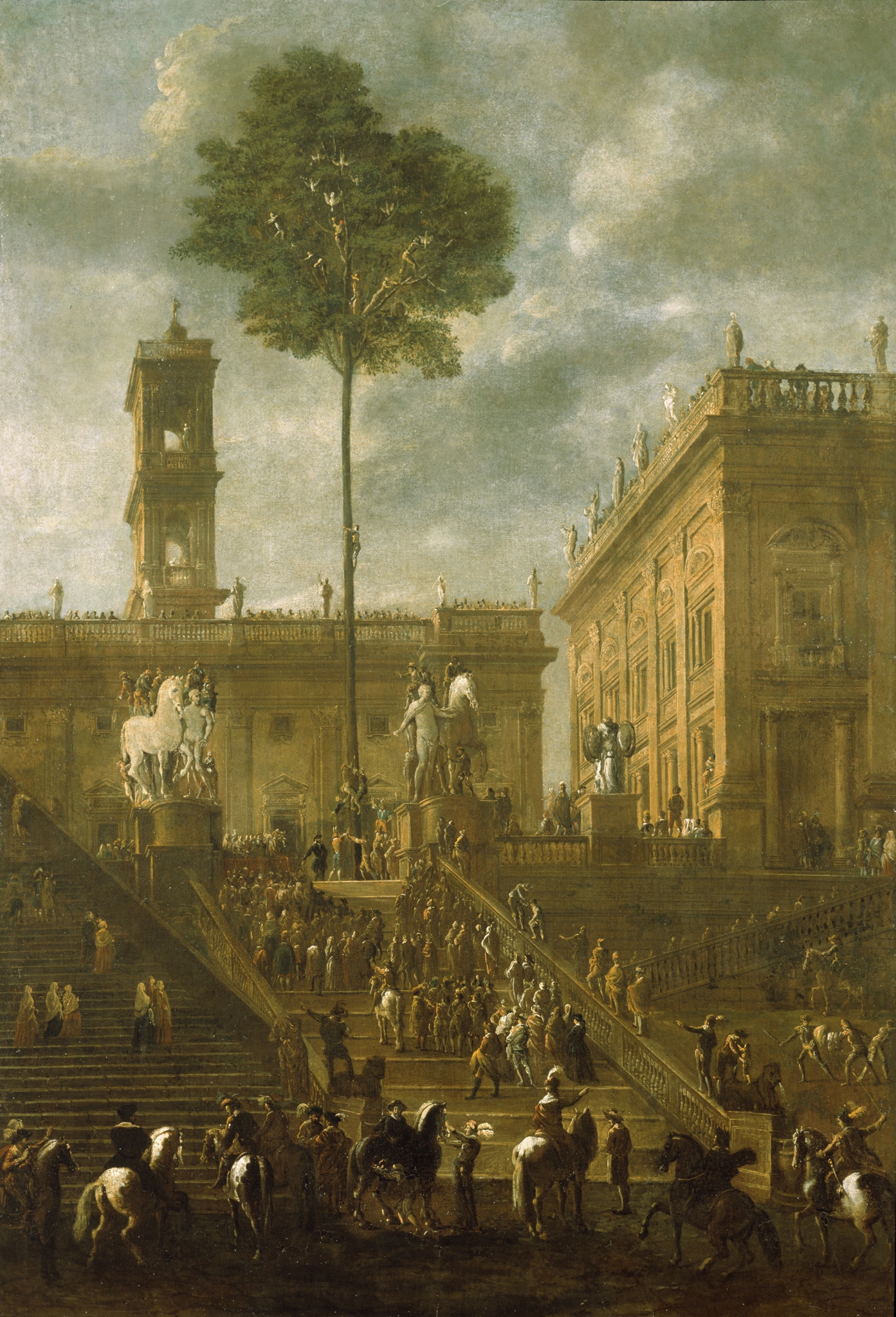 Agostino Tassi (Ponzano Romano 1580 circa - Roma 1644) "L’albero della cuccagna sulla piazza del Campidoglio per la festa del Calendimaggio", 1631-1632. Olio su tela, 173 x 119,4 cm 