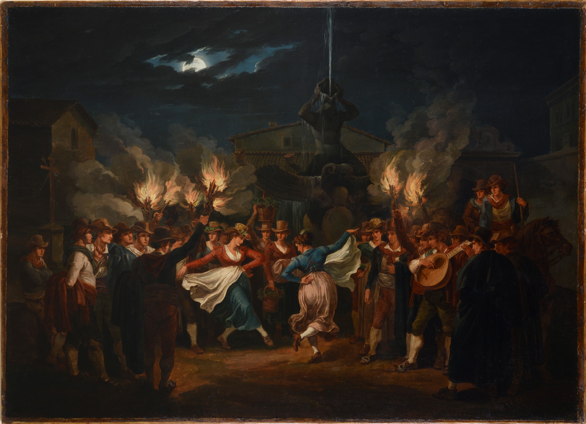 Bartolomeo Pinelli (Roma 1781-1835) “Saltarello” notturno delle “Mozzatore” in piazza Barberini", 1821. Olio su tela, 95 x134 cm