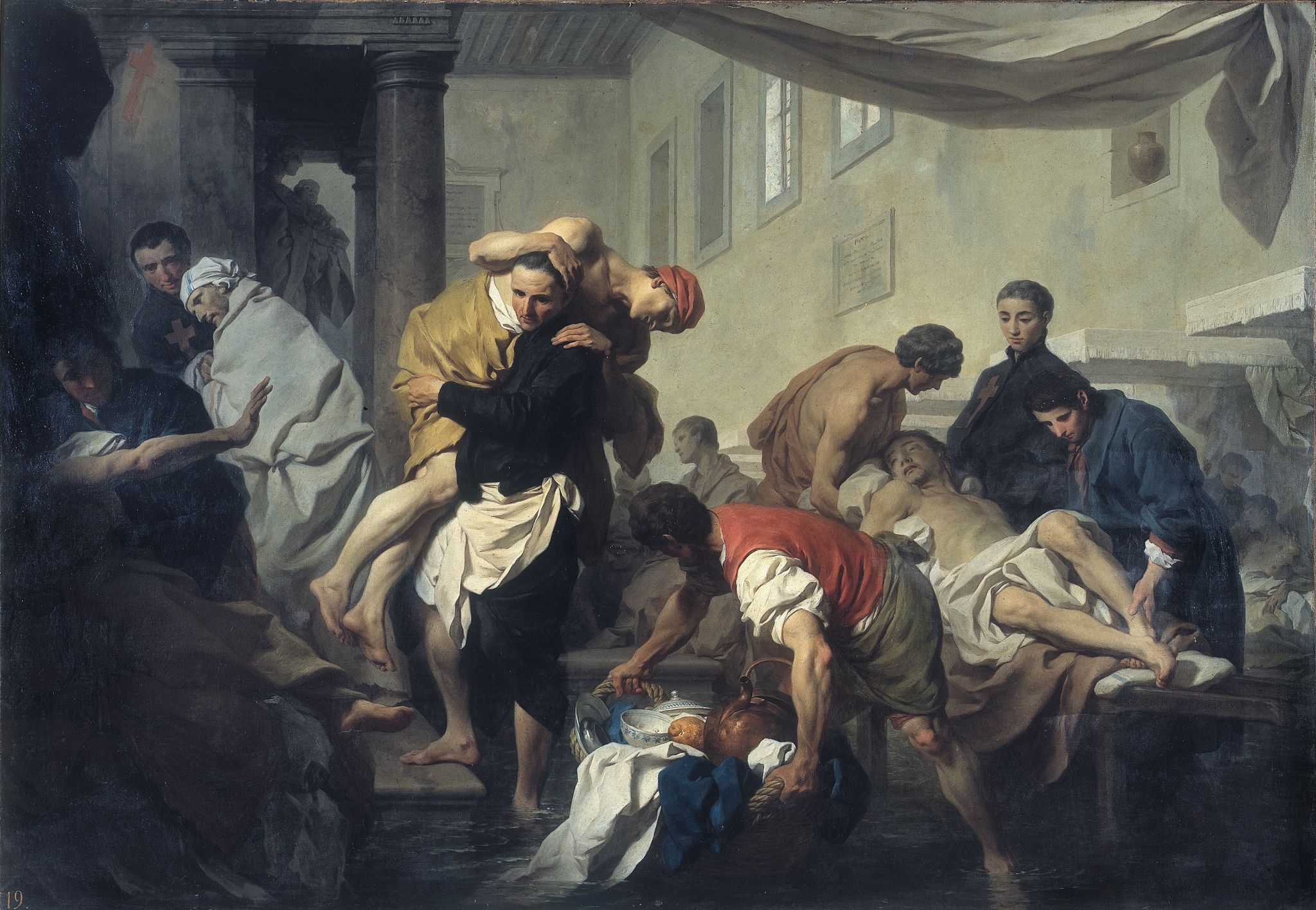 Pierre Subleyras (Saint-Gilles-du Gard 1699 - Roma 1749) "San Camillo de Lellis mette in salvo gli ammalati dell’Ospedale Santo Spirito durante l’inondazione del Tevere del 1598", 1746. Olio su tela, 172 x 248 cm 