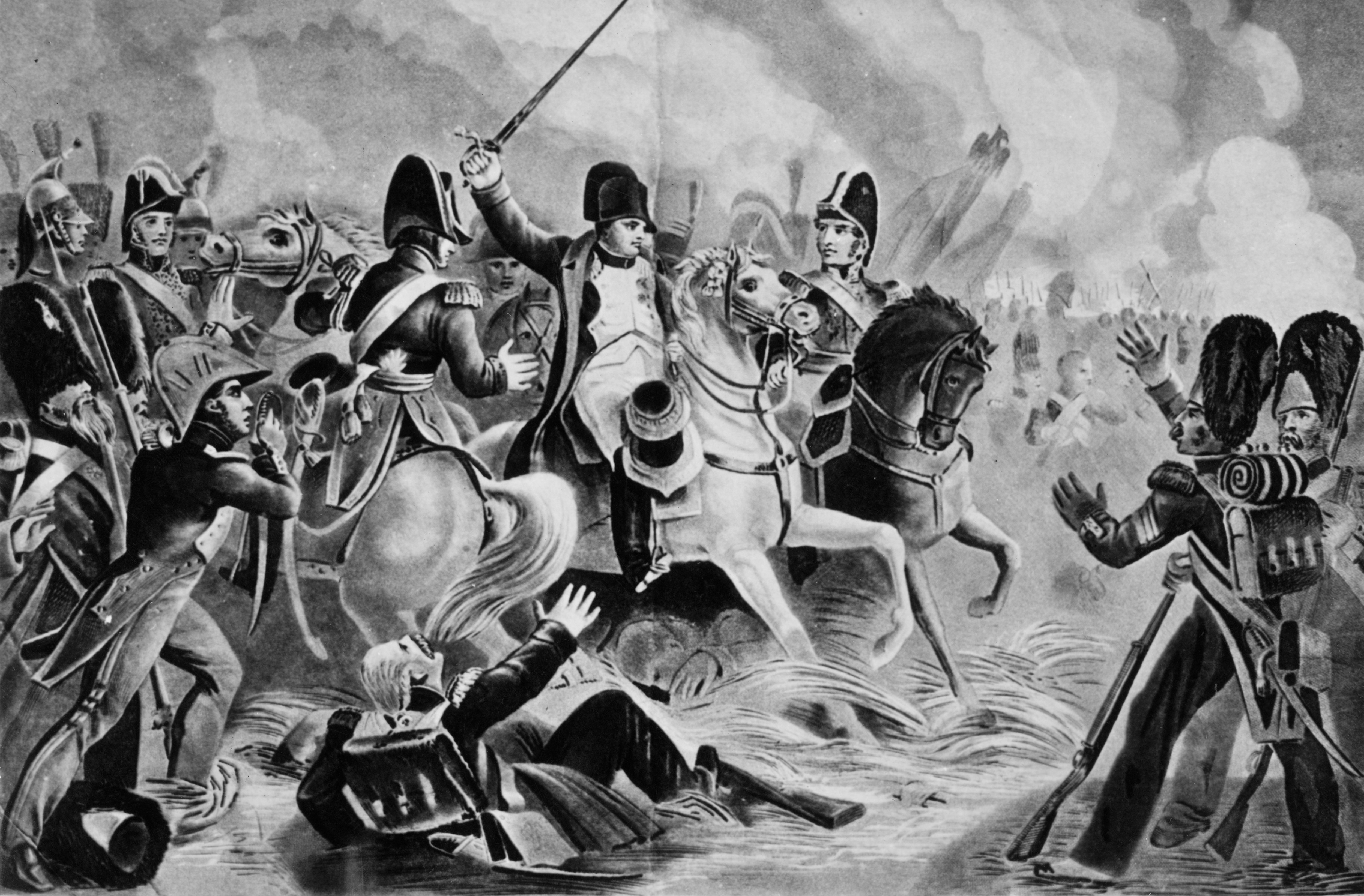 La battaglia di Waterloo del 18 giugno 1815, l’ultima decisiva combattuta dall’esercito francese contro una coalizione antinapoleonica. Dopo la sconfitta Napoleone viene condotto sull’isola atlantica di Sant’Elena, dove morirà il 5 maggio 1821