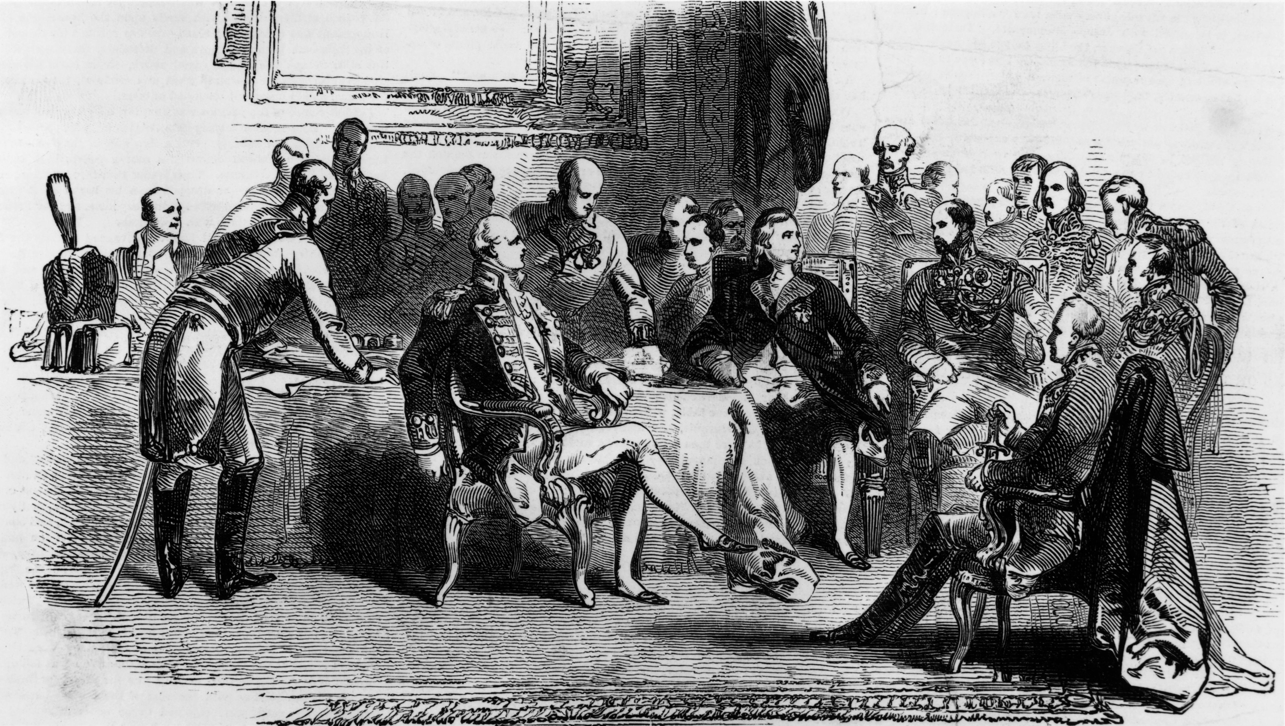 Un'altra raffigurazione del Congresso tenutosi a Vienna. Nel settembre 1815 per rinsaldare l’ordine ratificato, viene creata la Santa Alleanza tra Austria, Prussia e Russia