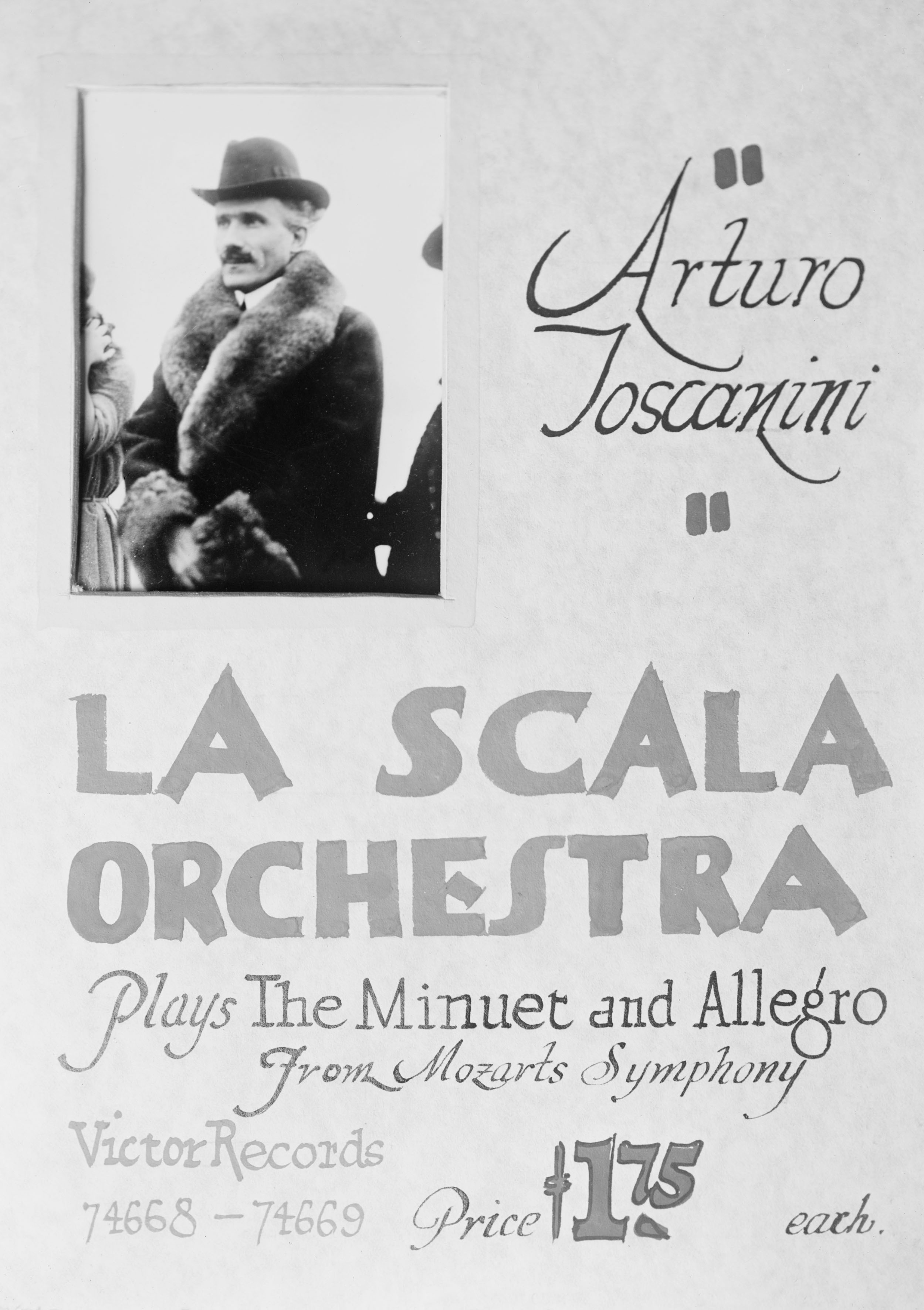 1928. Locandina della tournée internazionale dell’Orchestra del Teatro alla Scala diretta da Arturo Toscanini.