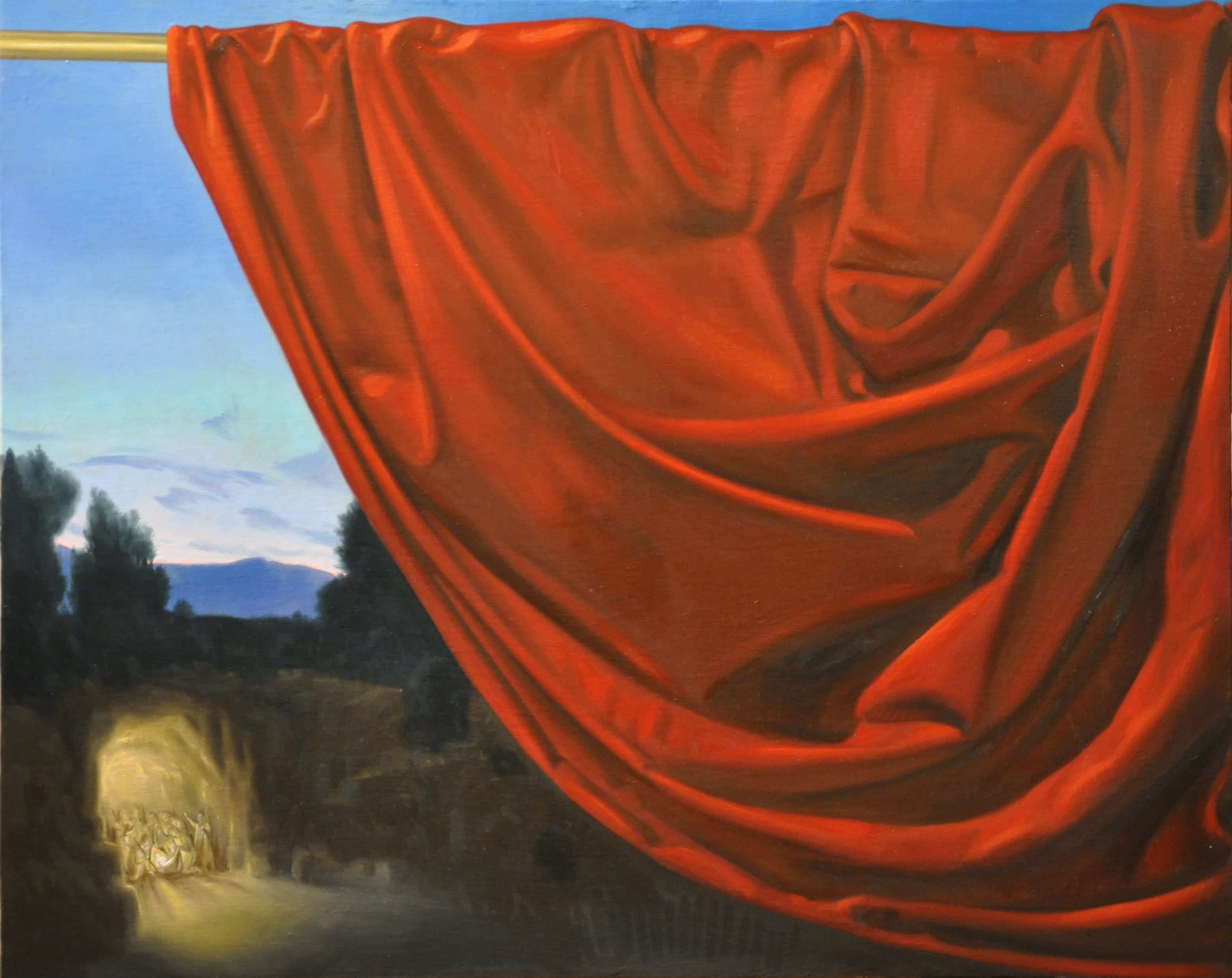 Grande drappo Epifania dei pastori, Rodolfo Papa, 2010, olio su tela 80x100 cm. Collezione privata