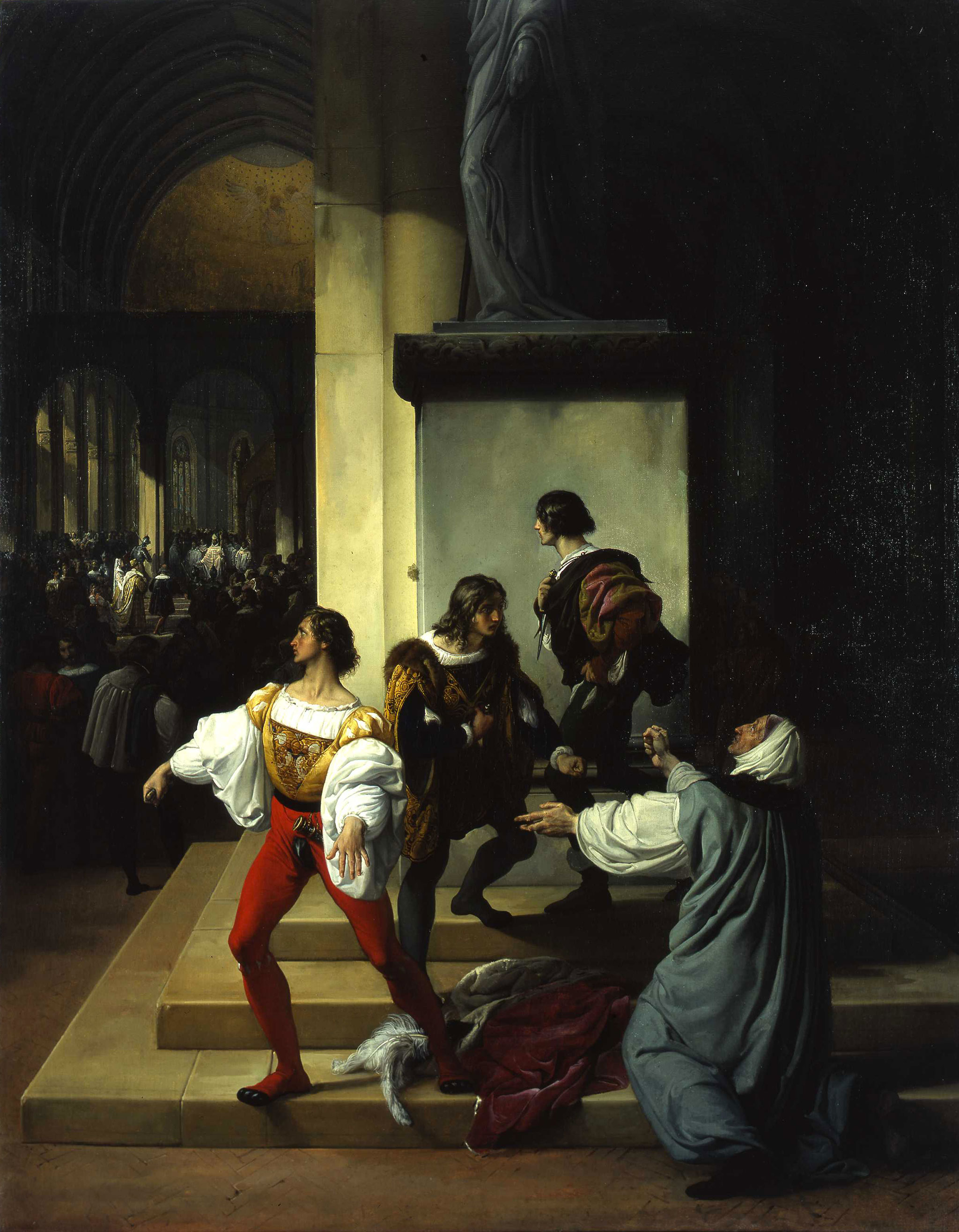 Francesco Hayez "La Congiura dei Lampugnani", ca. 1826 - ca. 1829. Pittura a olio su tela, 117 cm x 149 cm. Accademia di Belle Arti di Brera, Milano.