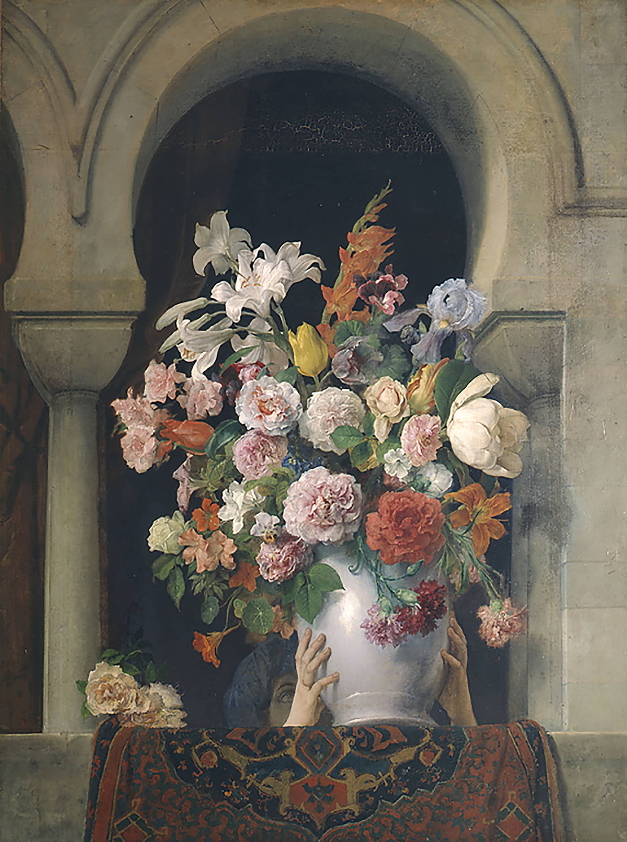 Francesco Hayez "Vaso di fiori sulla finestra di un harem", 1881. Olio su tela, 125 x 94,5 cm. Pinacoteca di Brera, Milano.