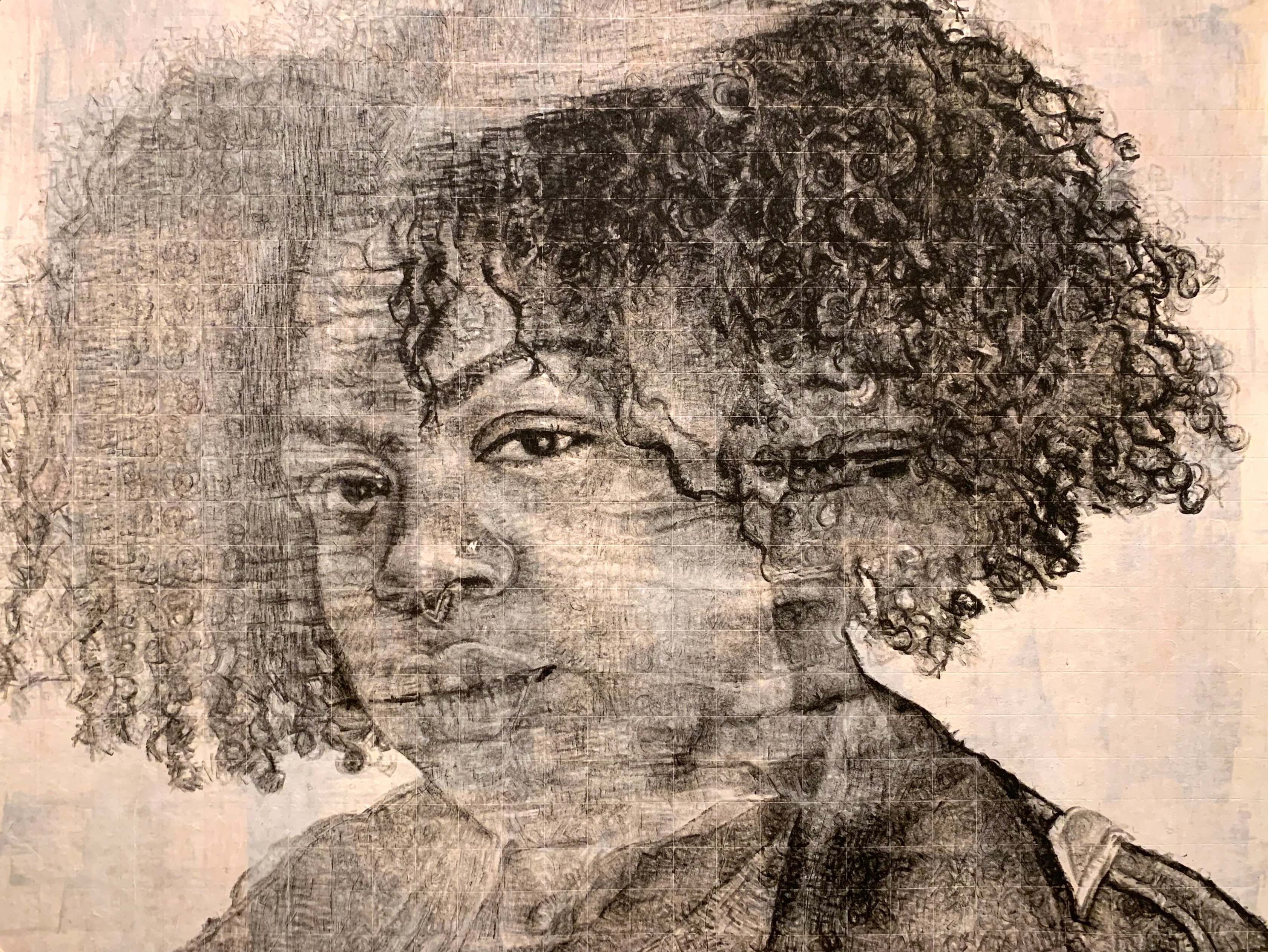 Kenturah Davis "The Bodily Effect of a Color (Lola)", 2020. Pittura ad olio applicata con timbri di lettere in gomma, monostampa a colori su carta Chine-collé, 56x74 cm. Foto dell'opera per gentile concessione dell'artista e della Galleria Anna Marra 