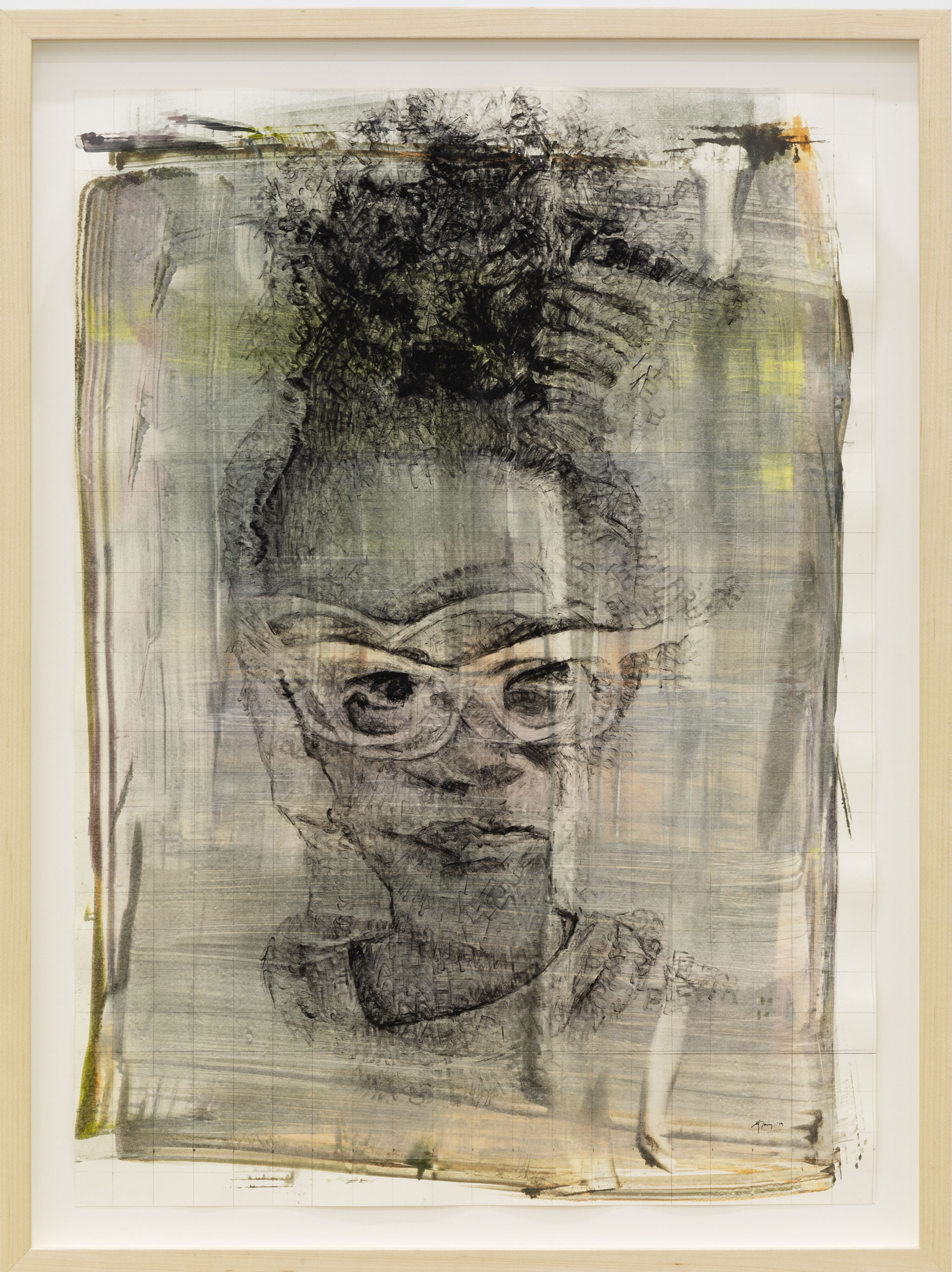 Kenturah Davis “A Sharp Whisper”, 2019. Pittura ad olio applicata con timbri di lettere in gomma su fondo colorato, carta Chine-collé. Foto dell'opera per gentile concessione dell'artista e della Matthew Brown Gallery.