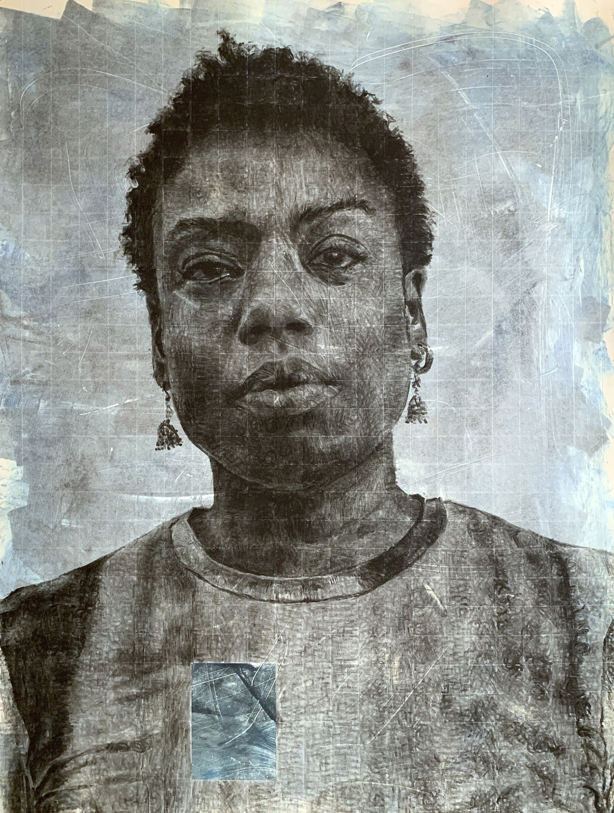 Kenturah Davis "The Bodily Effect of a Color (Katie)", 2020. Pittura ad olio applicata con timbri di lettere in gomma, monostampa a colori su carta Chine-collé, 74x56 cm. Foto dell'opera per gentile concessione dell'artista e della Galleria Anna Marra 