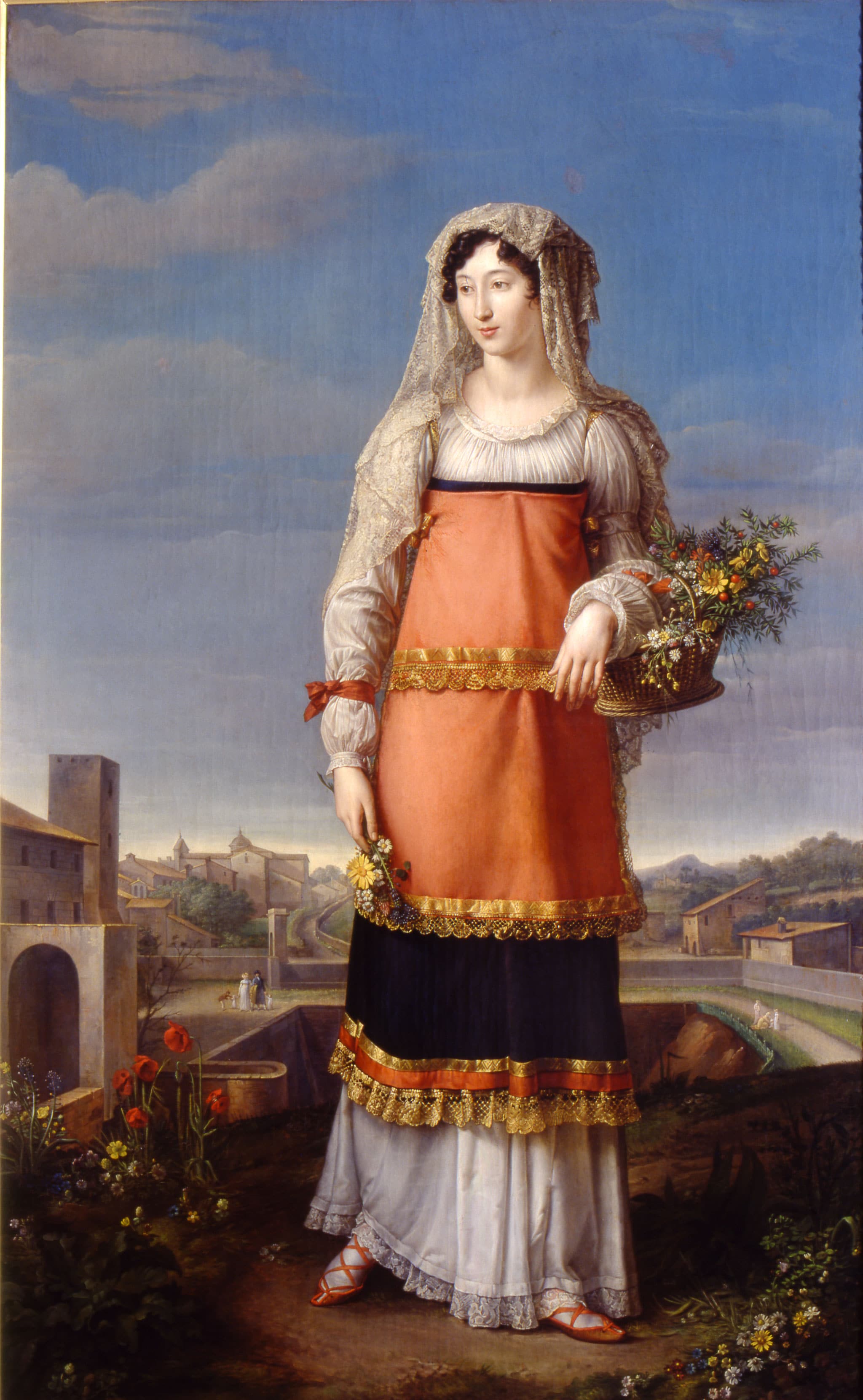 Jean Baptiste Wicar "Carlotta Bonaparte in abito da contadina di Canino", 1810-15. Olio su tela, cm 210 x 131 © Sovrintendenza Capitolina - Museo Napoleonico