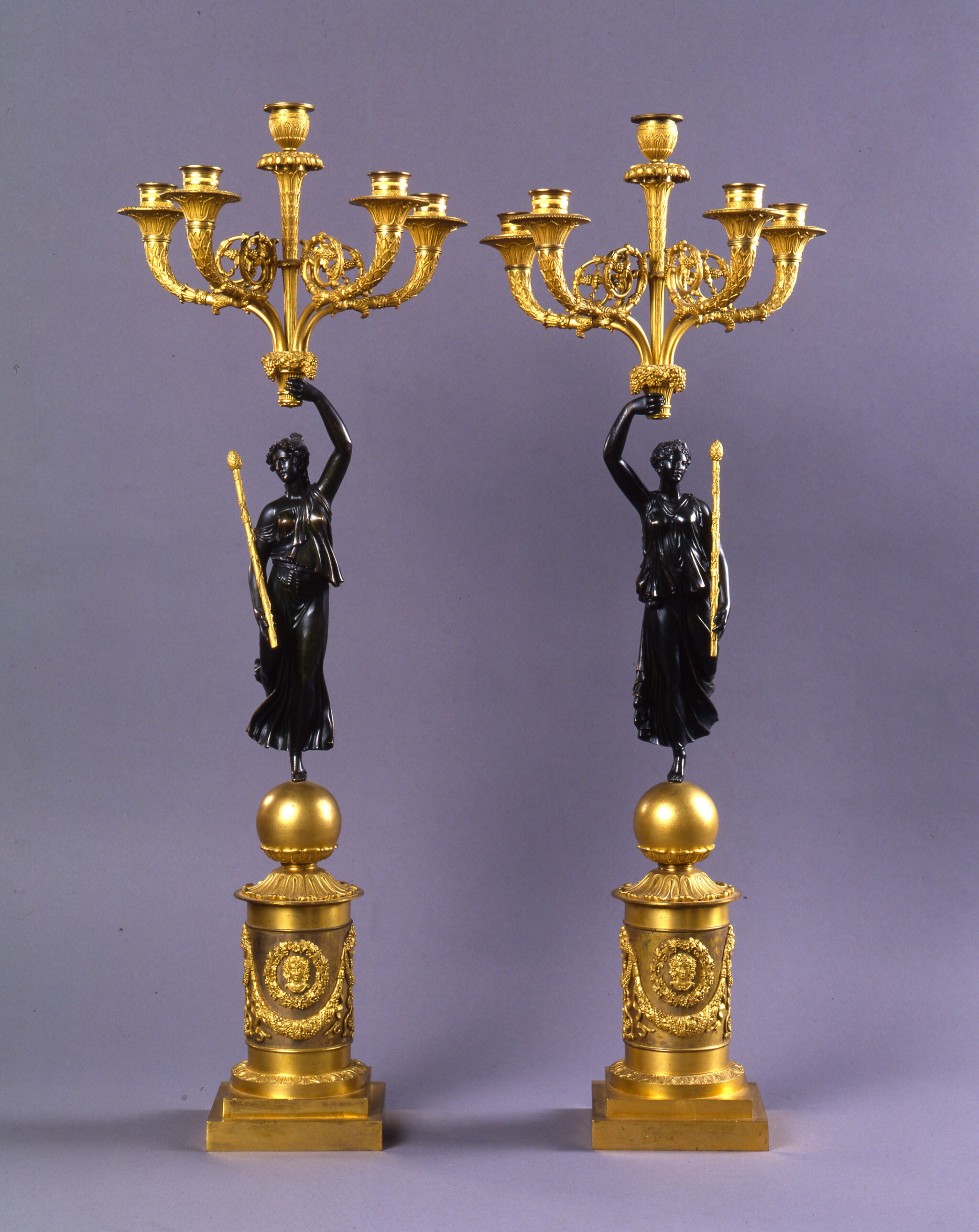 Pierre-Philippe Thomire, Candelabri a cinque bracci con baccanti, 1805-10 ca. Bronzo e bronzo dorato, cm 83,5 (h) © Sovrintendenza Capitolina - Museo Napoleonico