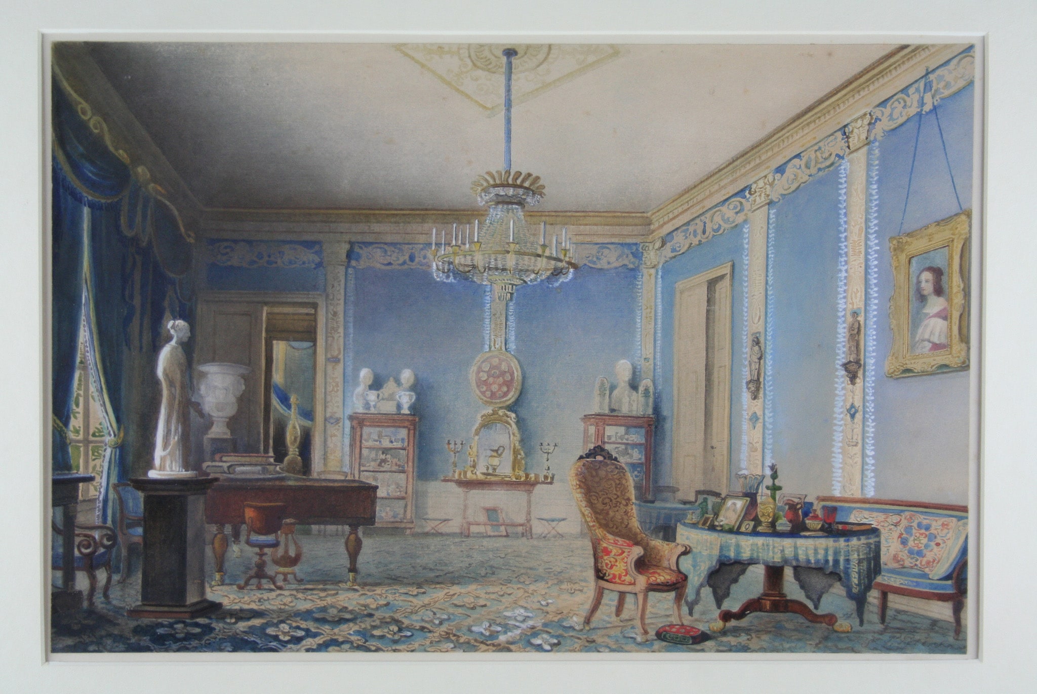 Pieter Francis Peters (1818-1903) "Sala da musica del Castello di Mannheim", 1842. Acquerello su carta, 22,5 x 34 cm. 