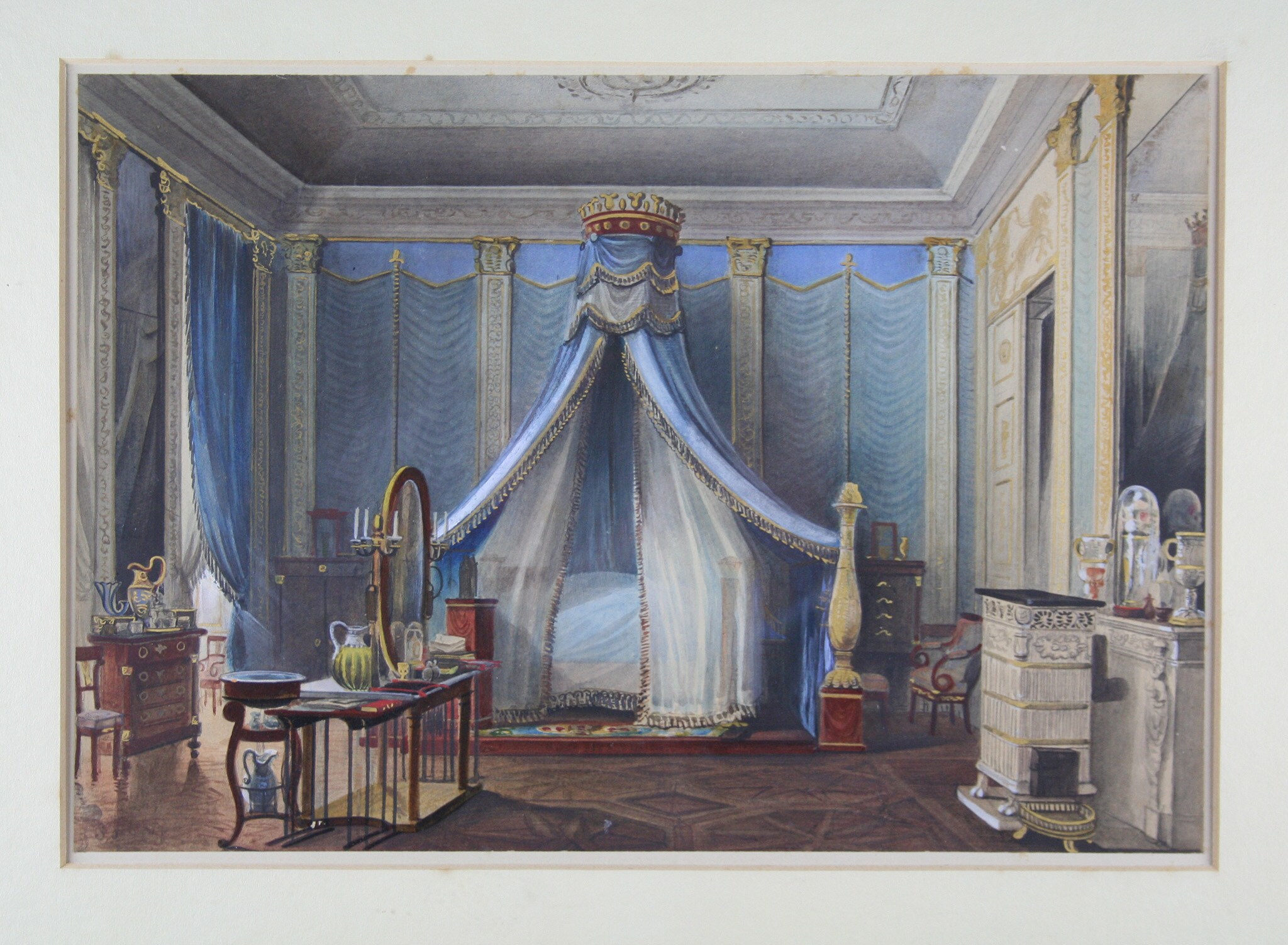 Pieter Francis Peters (1818-1903) “Camera da letto del Castello di Mannheim” 1842 ca. Acquerello su carta, 22,3 x 32,4 cm. 