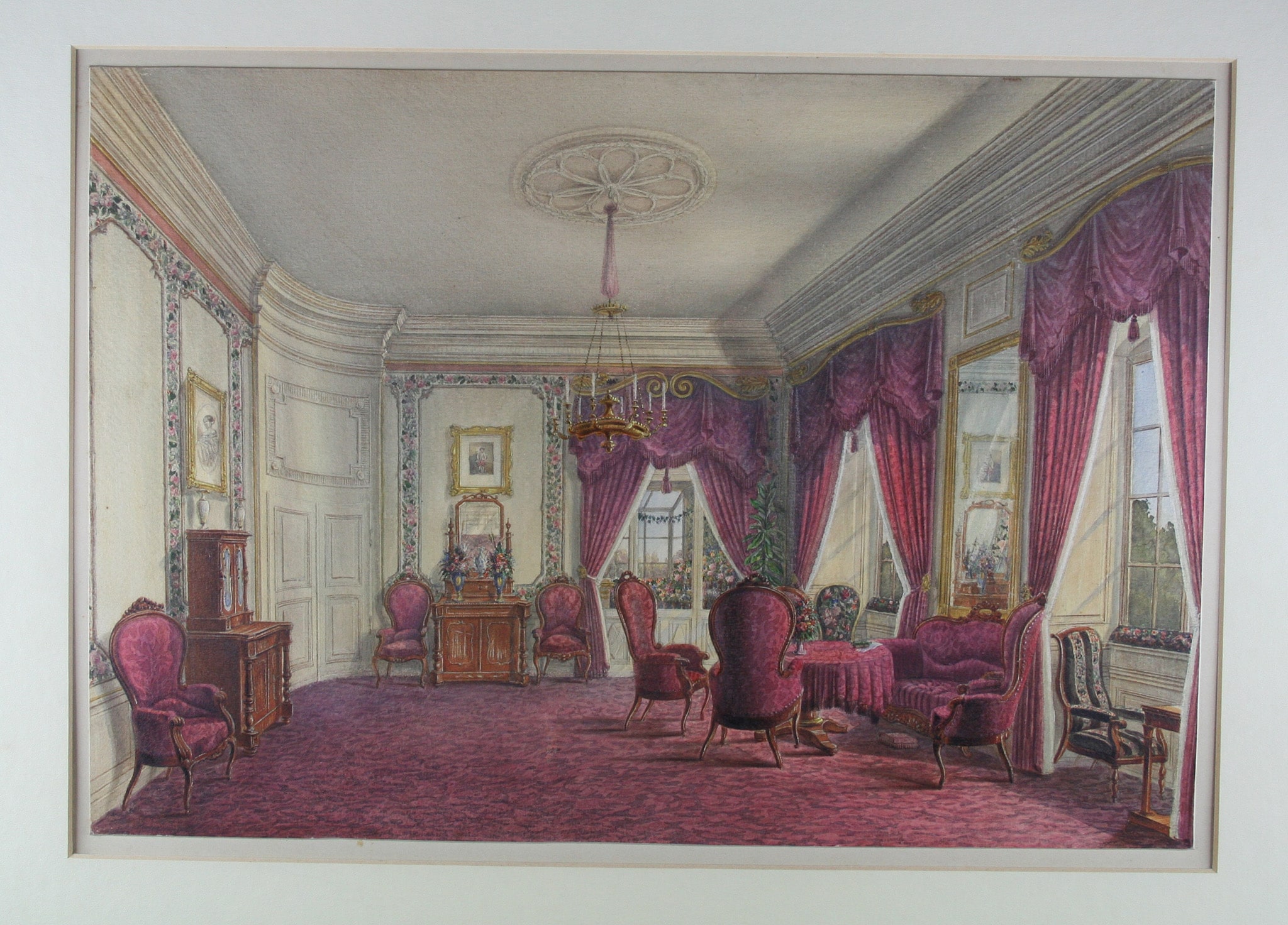 William Dünkel (1818-1880) “Salotto del Castello di Mannheim”, 1860 ca. Acquerello su cartone, 30,5 x 44 cm. 
