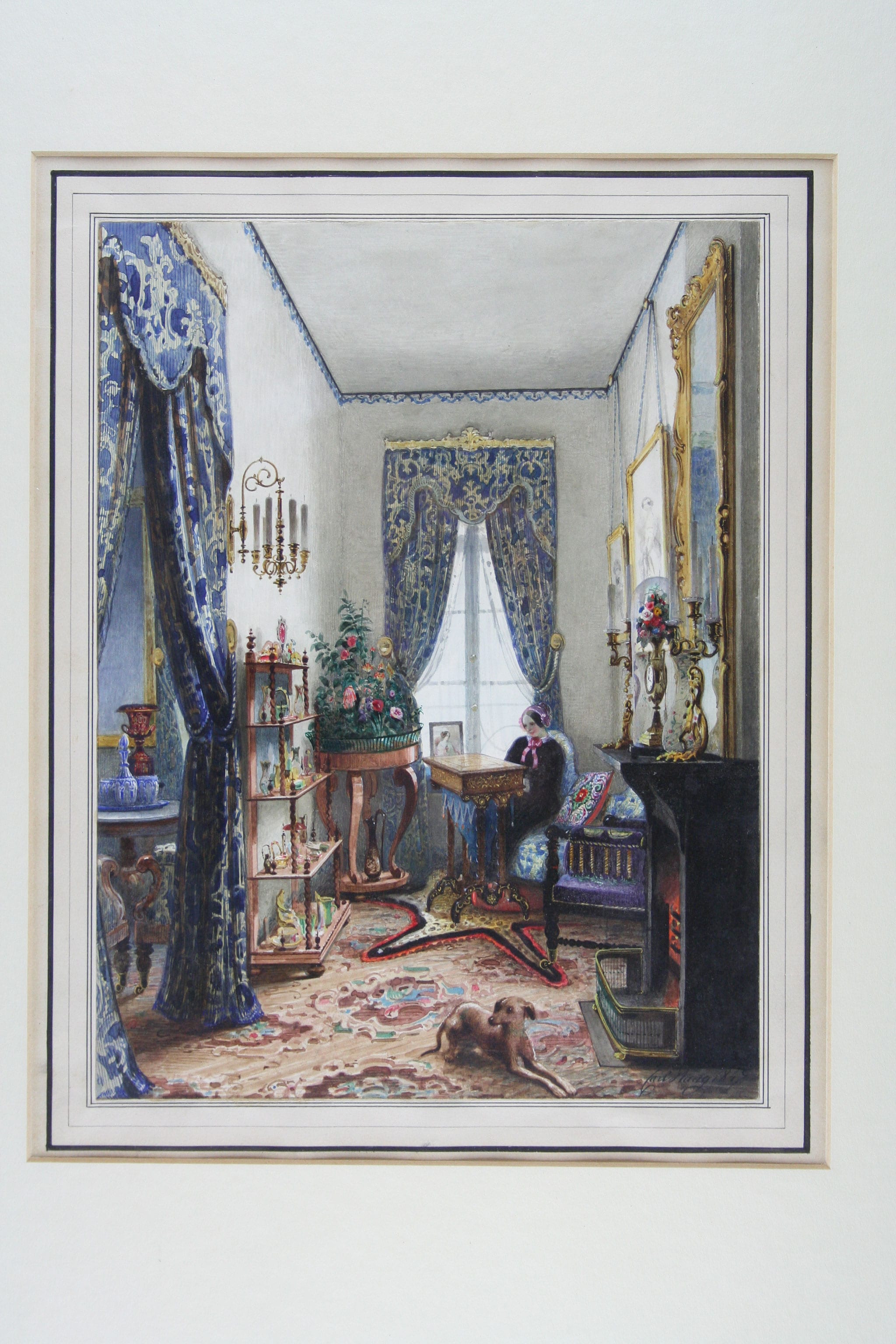 Cart Haag (1820-1915) “Soggiorno con figura femminile”, 1847. Acquerello su cartoncino, 28,6 x 21,6 cm. 