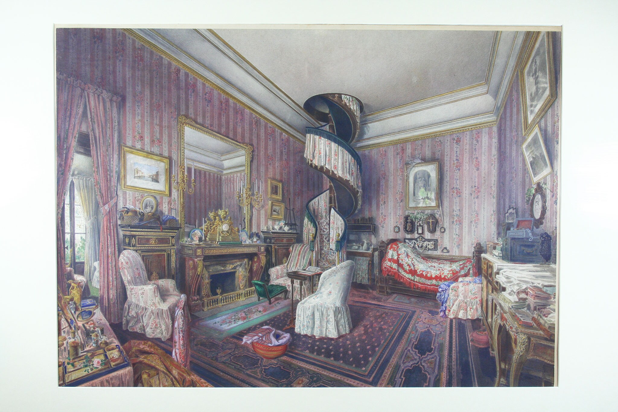 Fernand Pelez de Cordova(1820-1899)”Camera da letto”, 1862 ca. Aquerello su cartoncino, 42 x 58,5 cm. 
