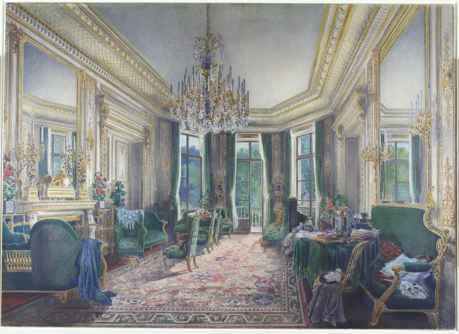 Fernand Pelez de Cordova(1820-1899) “Salone epoca secondo impero”, 1862. Acquerello su cartoncino, 42,1 x 58,7 cm 