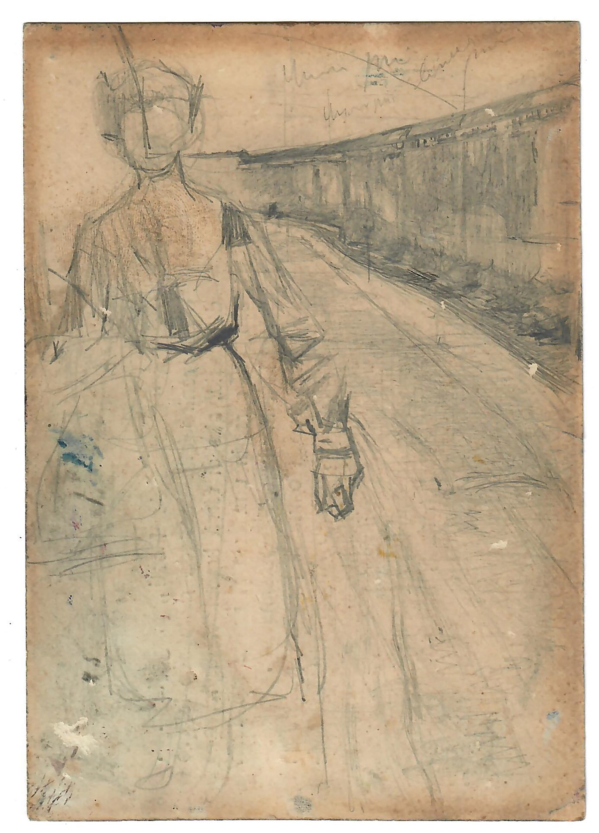 Giacomo Balla "La pazza", 1905. Matita su carta. Studio preparatorio per un grande dipinto disperso di cui si conserva soltanto una documentazione fotografica. 