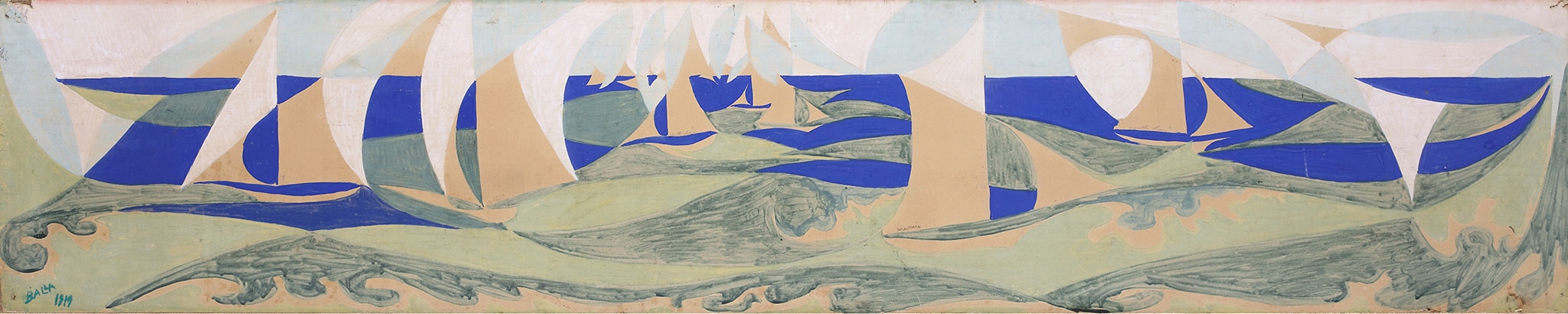 Giacomo Balla "Linee Forza di mare", 1919. Tempera su carta intelata, 36 x 181 cm 