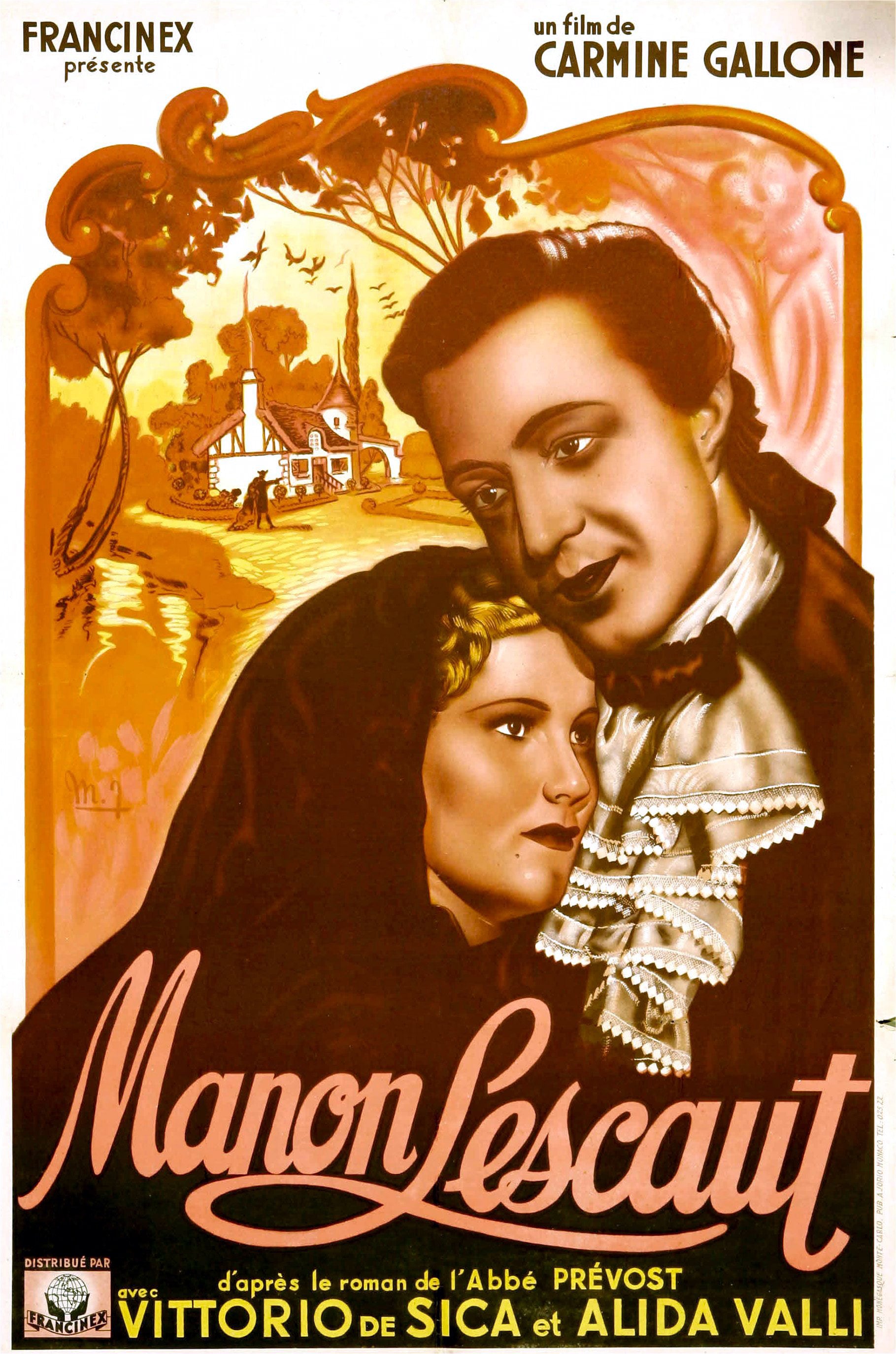 La locandina del film "Manon Lescaut", 1940. Interpretato con Vittorio De Sica