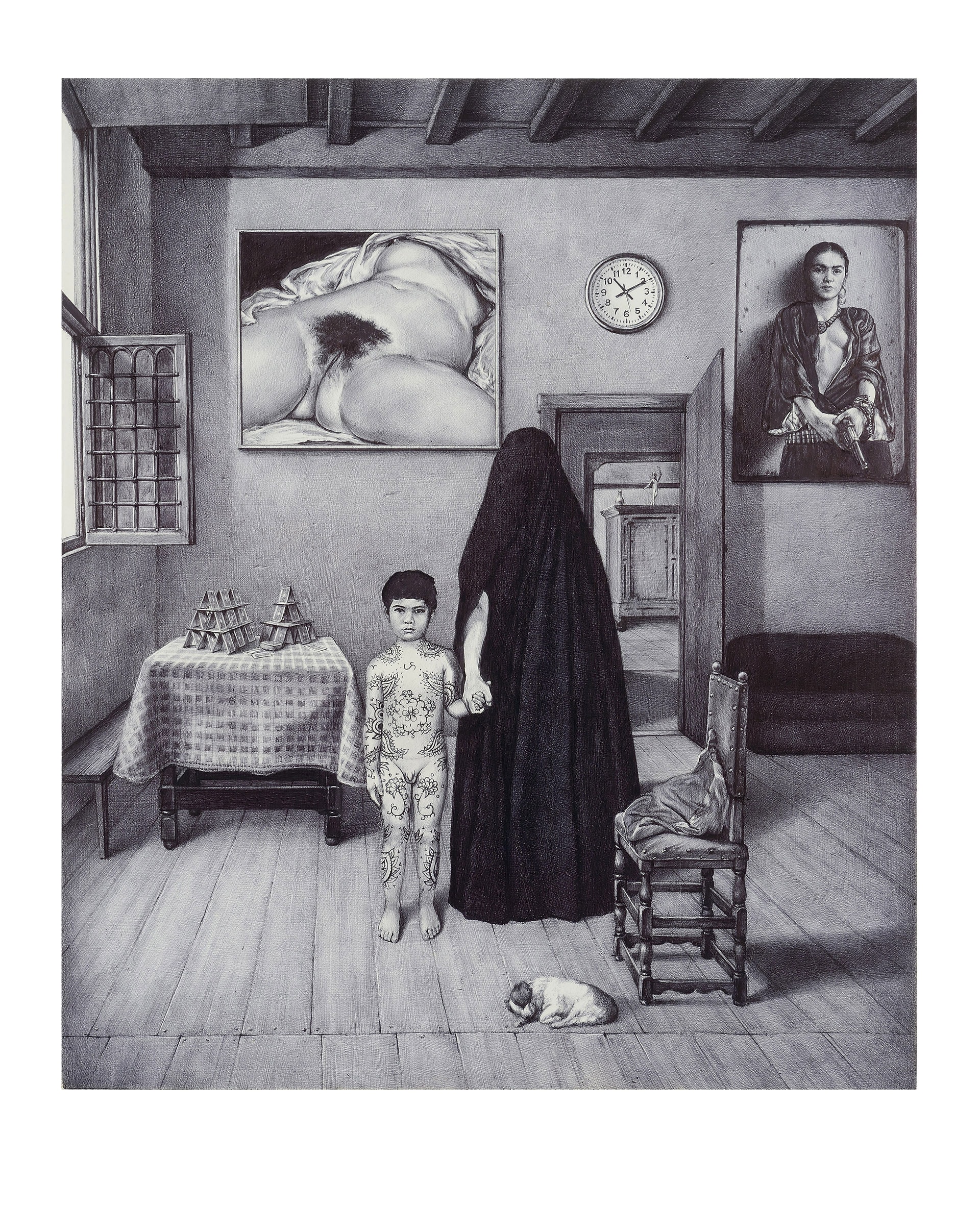 Giuseppe Stampone "Gioconda con baffi", 2020. Penna bic su tavola, 35x29,5 cm. Foto Gino Di Paolo. Courtesy Prometeo Gallery di Ida Pisani, Milano/Lucca Lorenza Longhi 