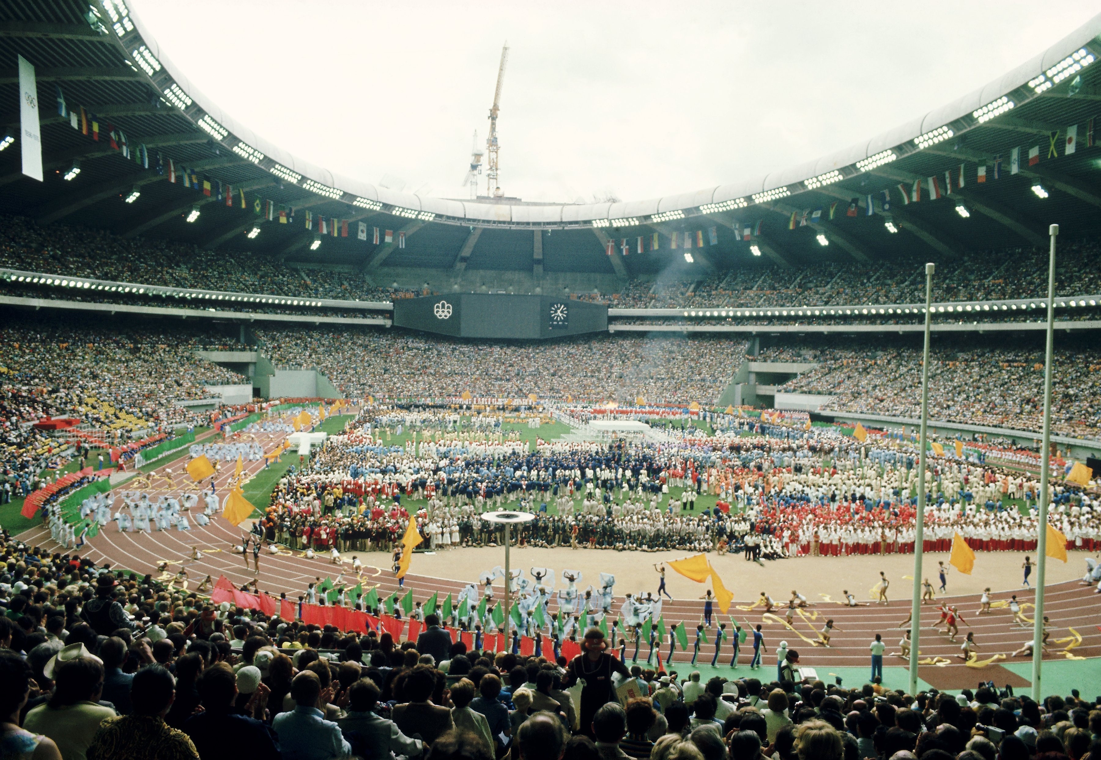Panoramica generale della cerimonia d'apertura dei Giochi di Montreal allo Stadio Olimpico