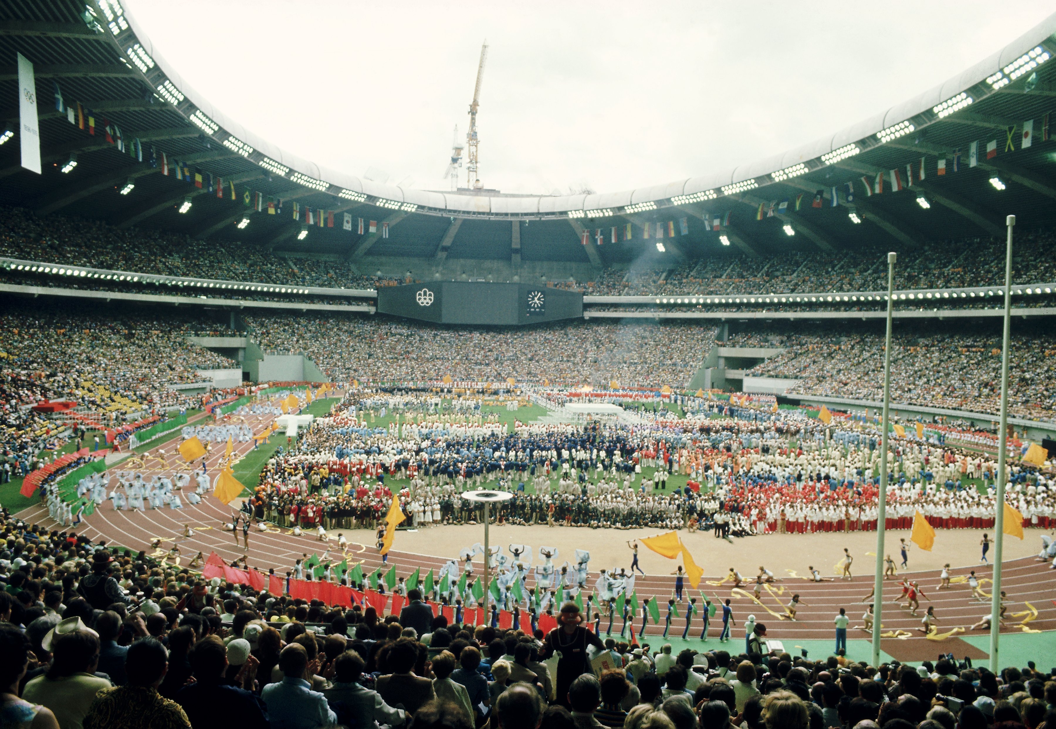 Panoramica generale della cerimonia d'apertura dei Giochi di Montreal allo Stadio Olimpico