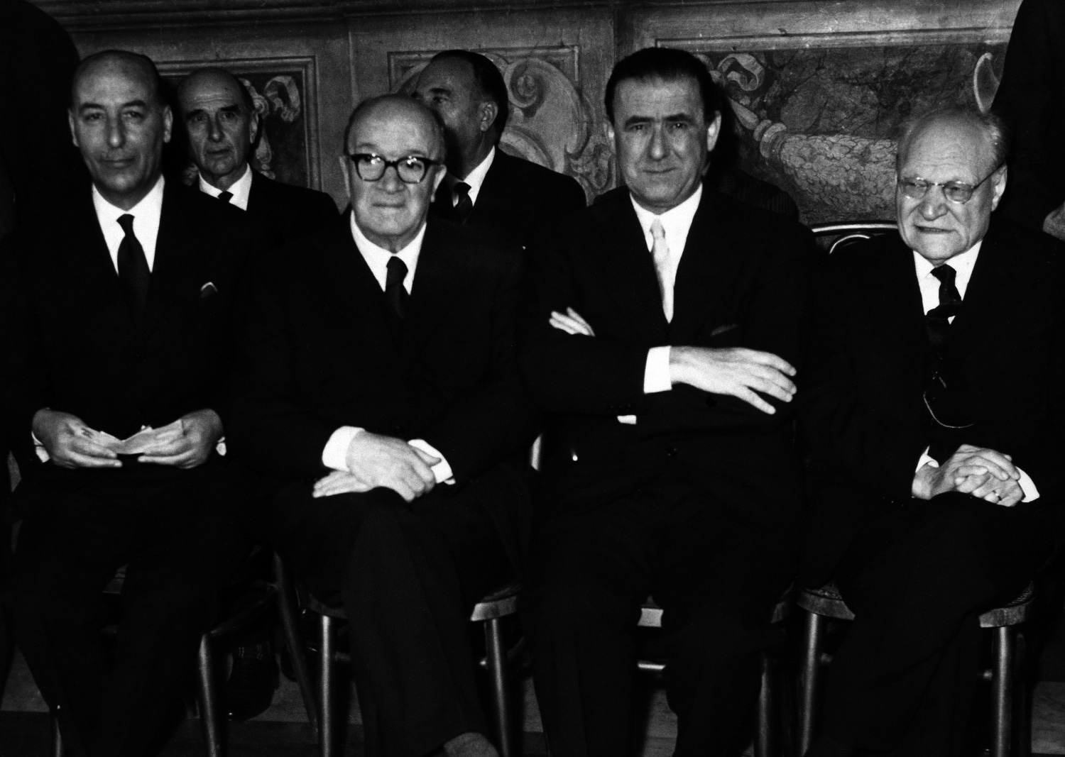 1961, Roma, Premio Penne d’oro. Da sinistra: Valentino Bompiani, Emilio Cecchi, Attilio Vallecchi e Giuseppe Ungaretti