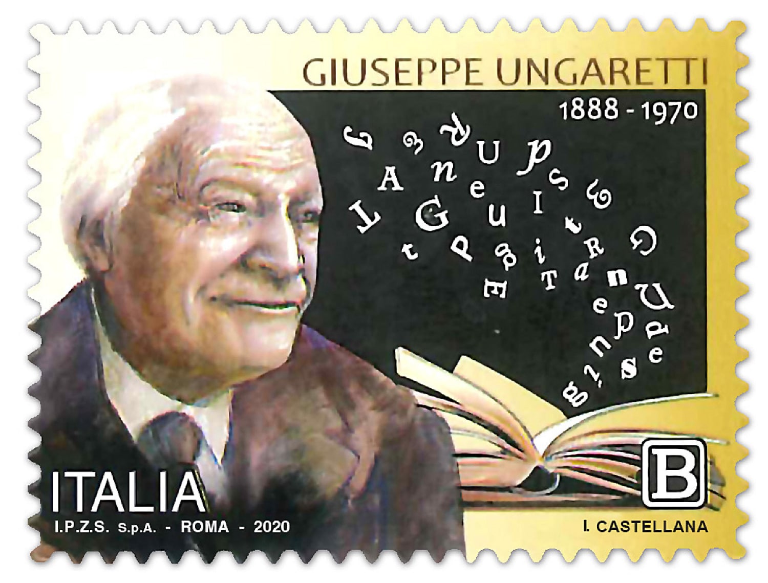 Il francobollo emesso per ricordare i 50 anni dalla morte del poeta Giuseppe Ungaretti il 1 giugno 2020