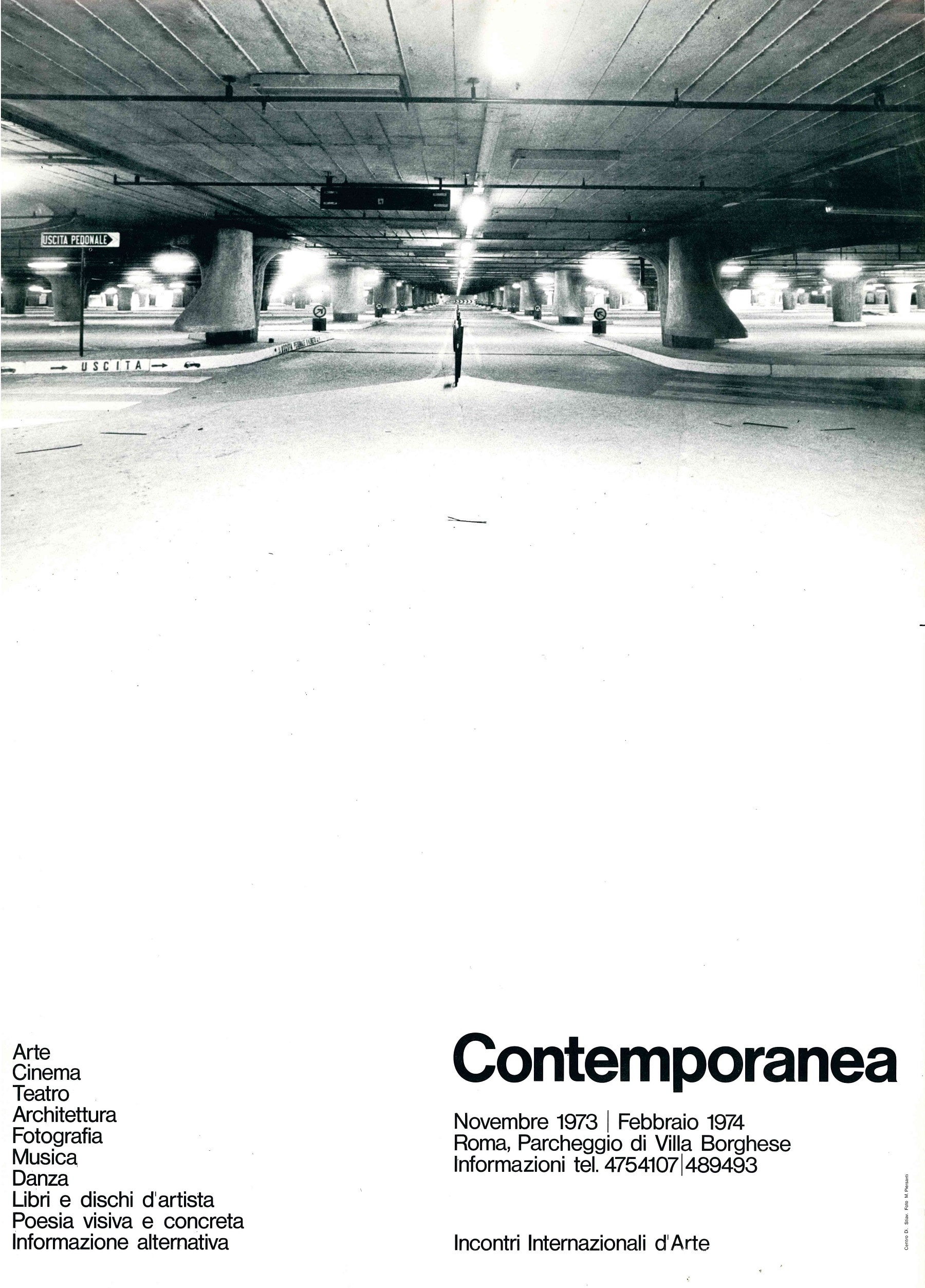 4. Contemporanea, veduta del parcheggio sotterraneo di Villa Borghese, con l’allestimento progettato da Piero Sartogo, sede della mostra Contemporanea, Roma 1973-74 © Photo Massimo Piersanti, courtesy Archivio Massimo Piersanti