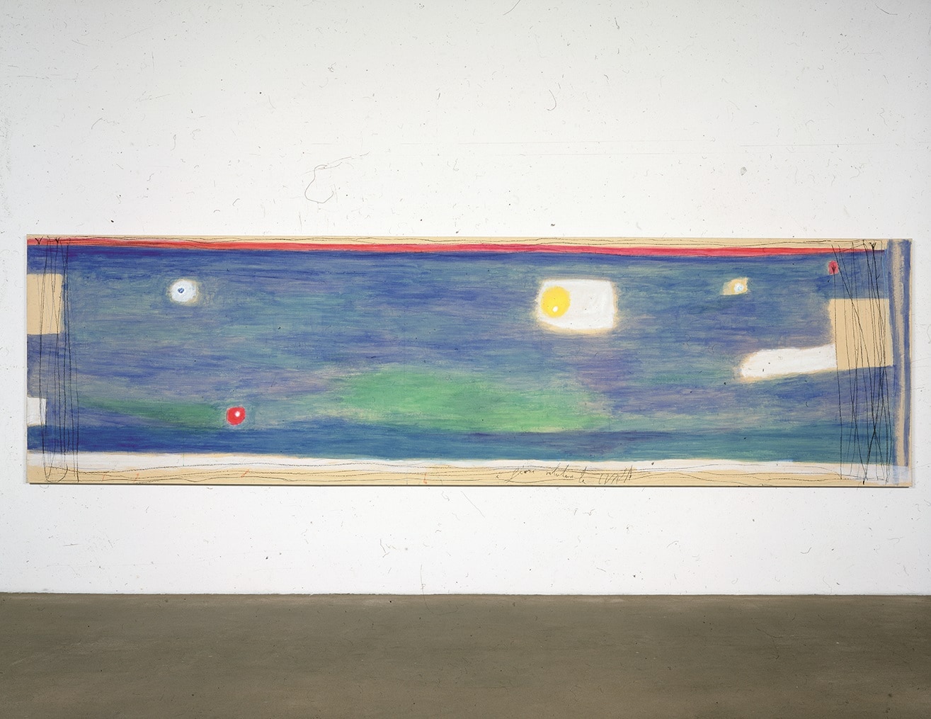 13. Nicola De Maria, I fiori salutano la luna, 1984, acquerello, pastello, pastello a cera, matita su carta montata su tela, 180,5 x648cm, Castello di Rivoli Museo d’Arte Contemporanea, Torino 