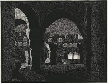 Maurits Cornelis Escher, Notturno Romano: Colosseo, 1934. Xilografia, 23x29,4 cm, Olanda, Collezione Escher Foundation All M.C. Escher works © 2021 The M.C. Escher Company The Netherlands. All rights reserved www.mcescher.com