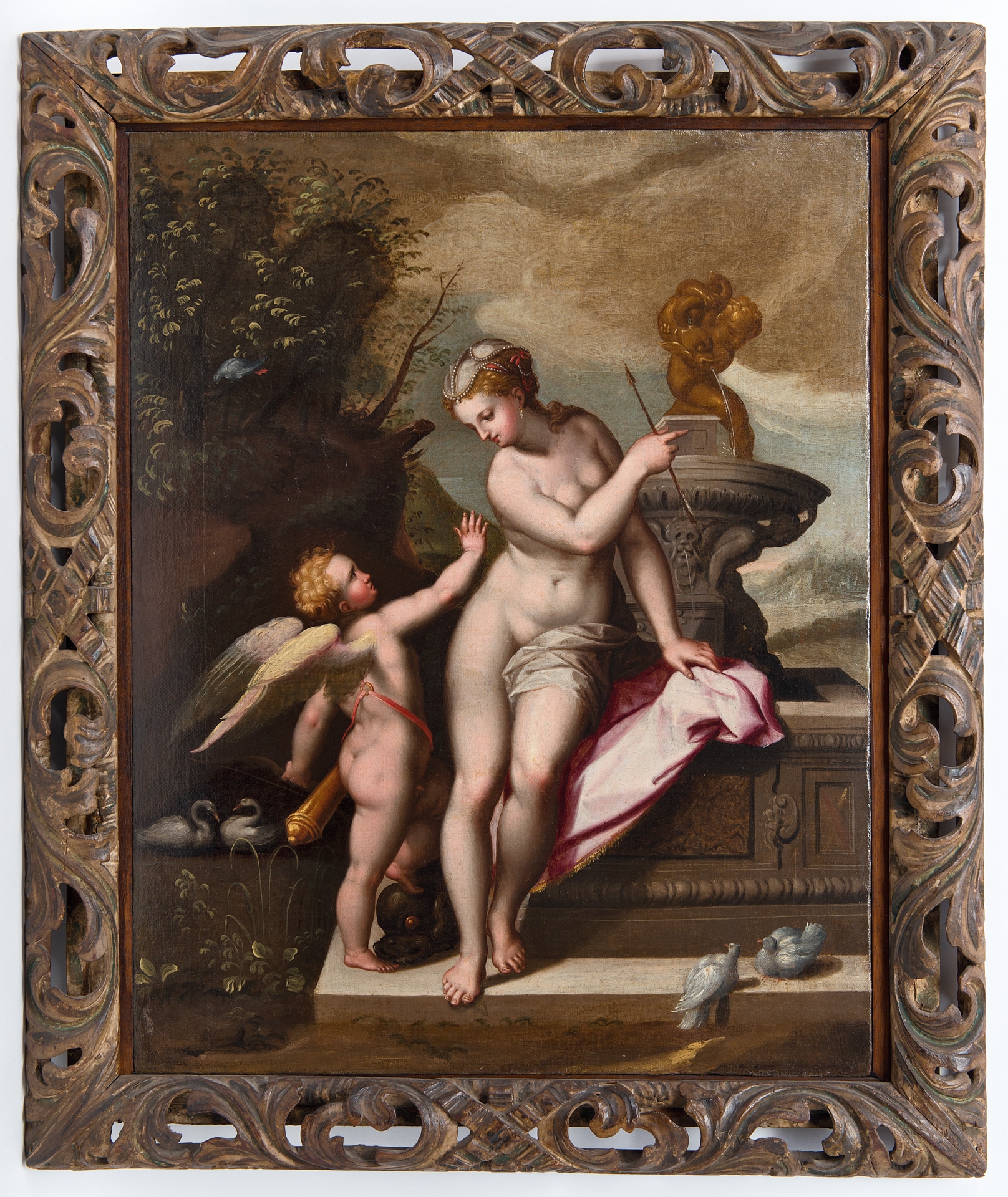 Attribuito a Orazio Samacchini, Venere che disarma Amore o L’educazione di Amore, 1560 circa, olio su tela, 64 x 50 cm, Mantova, Museo di Palazzo d'Arco.