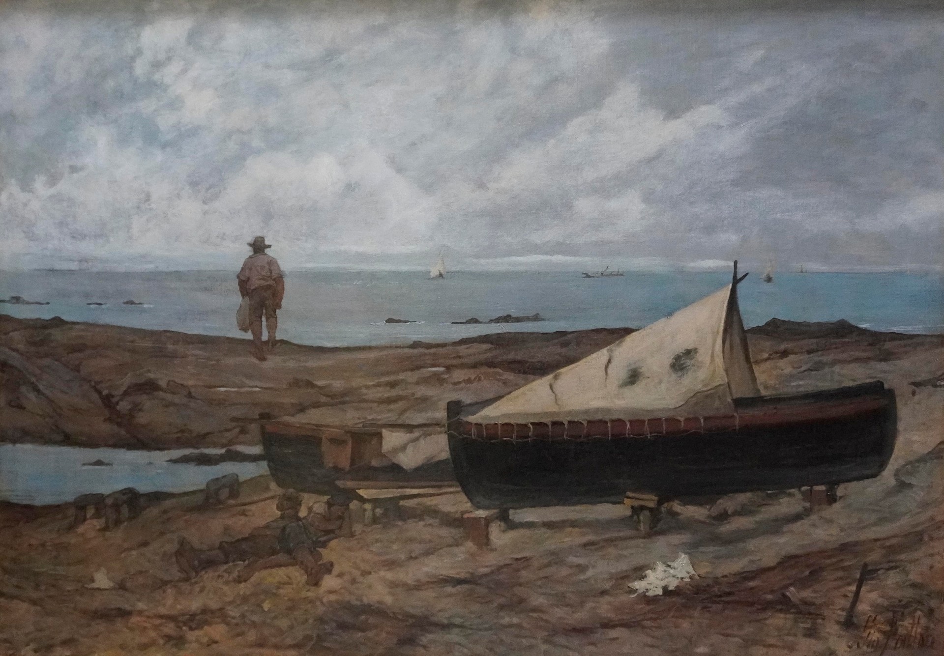 Giovanni Fattori: Sulla spiaggia (Giornata grigia), 1893. Olio su tela. Museo Civico Giovanni Fattori, Livorno 