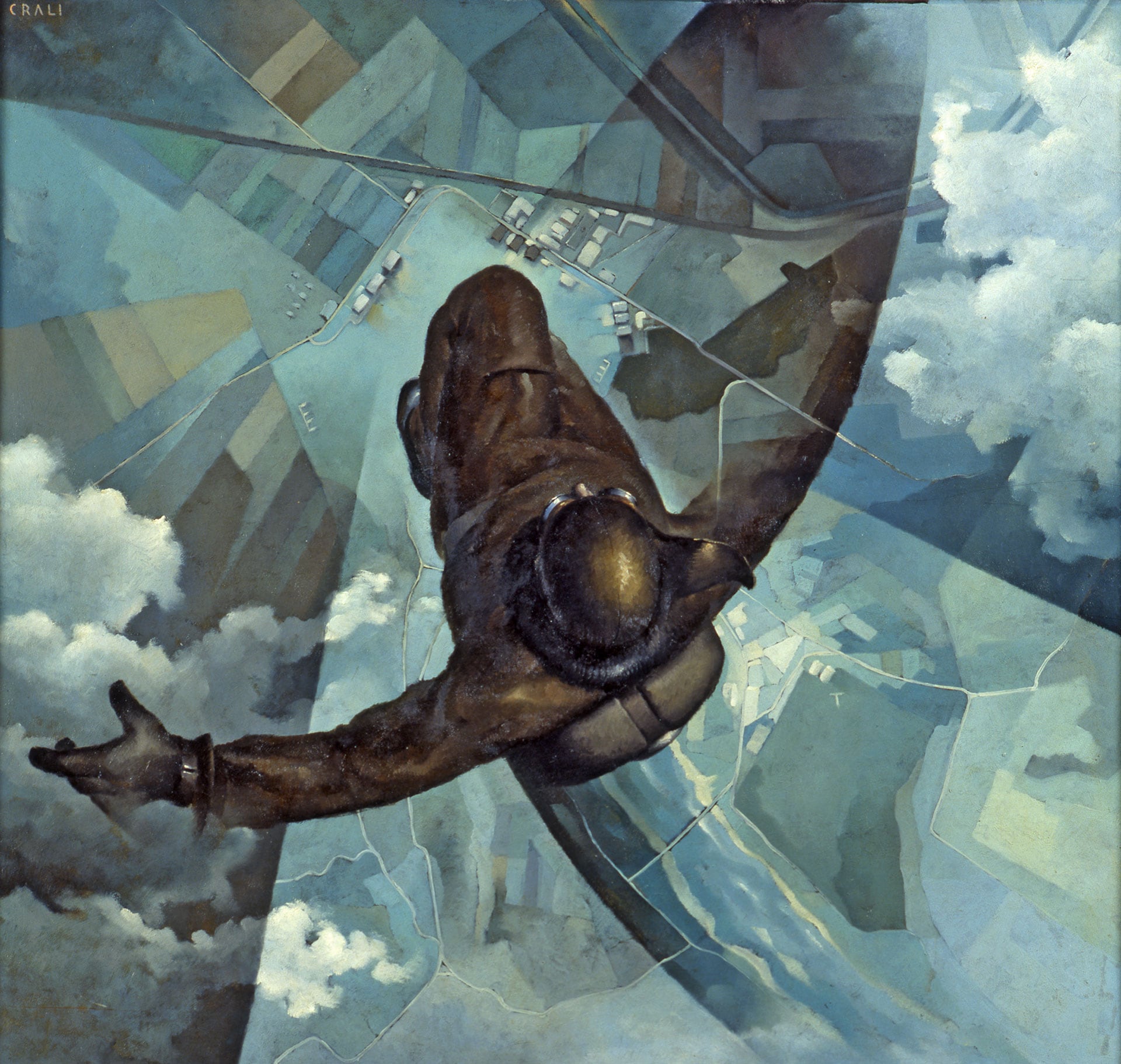 Tullio Crali (Igalo di Dalmazia, 1910 – Milano, 2000), Prima che si apra il paracadute, 1939. Olio su compensato, cm. 141x151