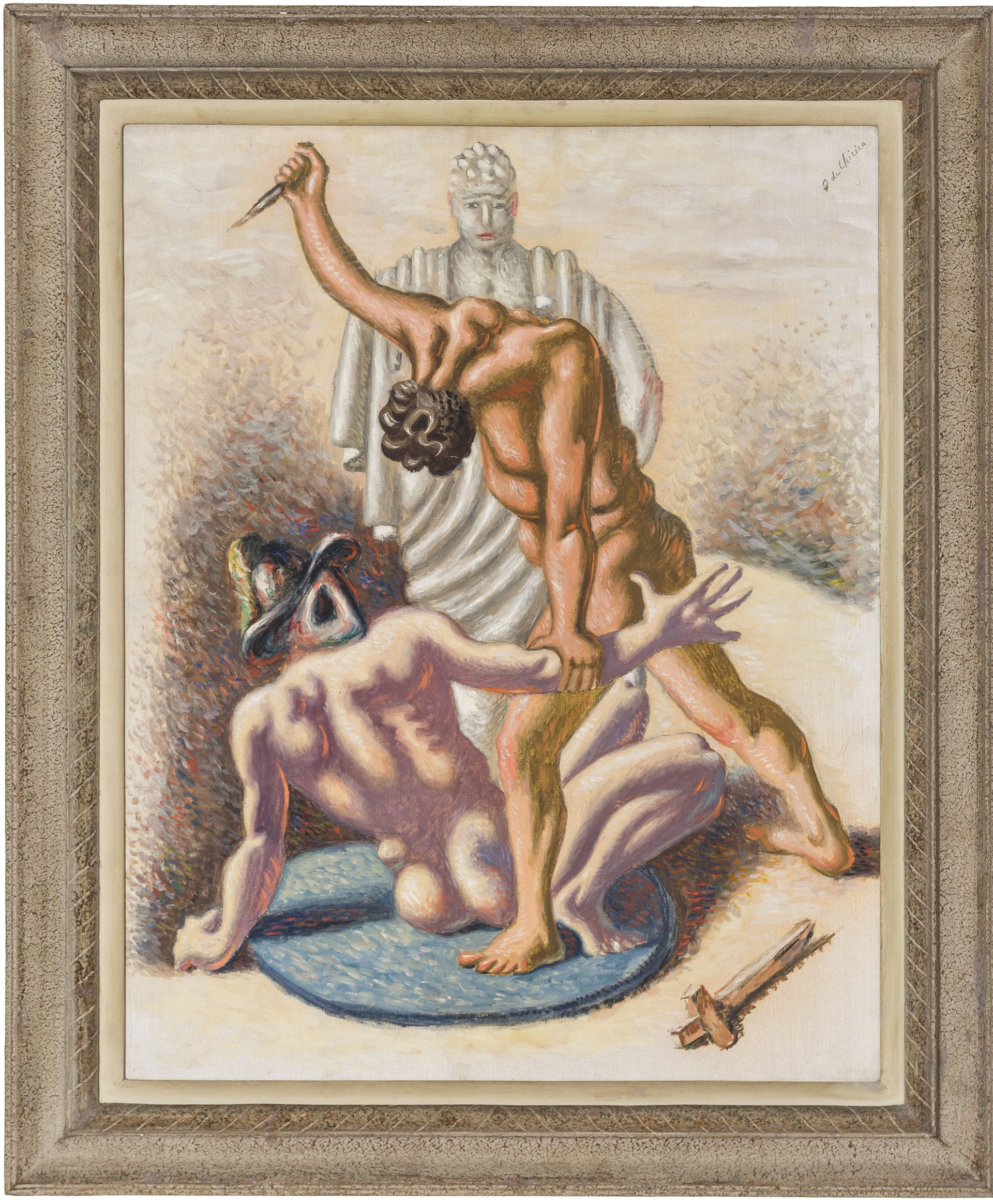 Giorgio de Chirico (Volos, Grecia, 1888 – Roma, 1978), Gladiatori, 1929. Tempera grassa su tela, cm. 81x64